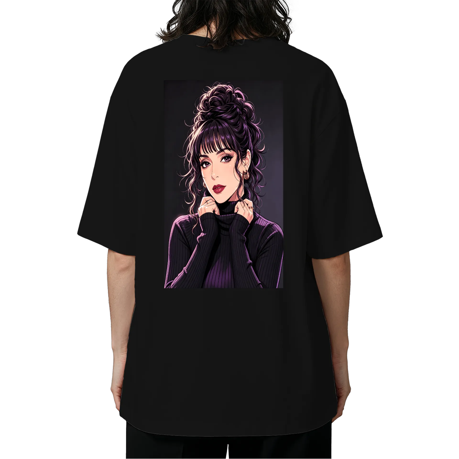 Camiseta Oversized Ilustration Roxo Lilás Preto 100% Algodão - Imagem 5