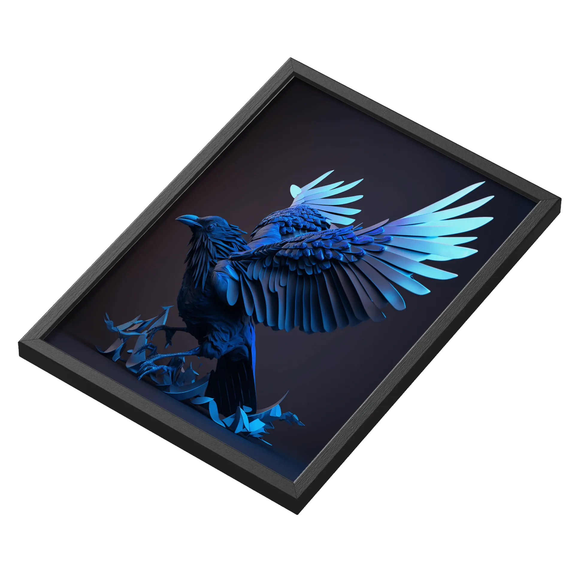 Quadro Corvo Azul de Asas Abertas A3 com Vidro - Imagem 3