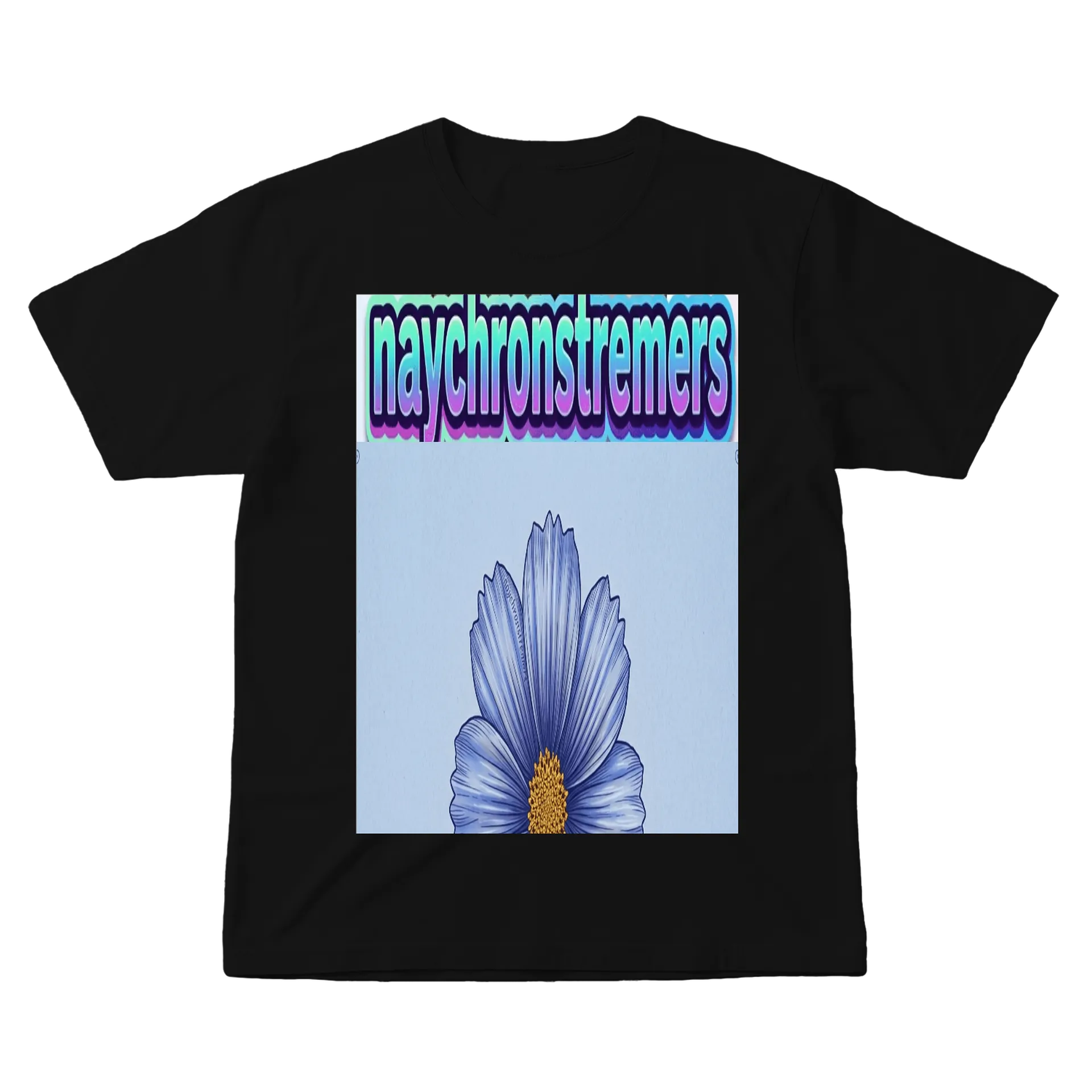 Camiseta Estampa Floral Azul Estilo Ilustrado 100% Algodão - Imagem 1