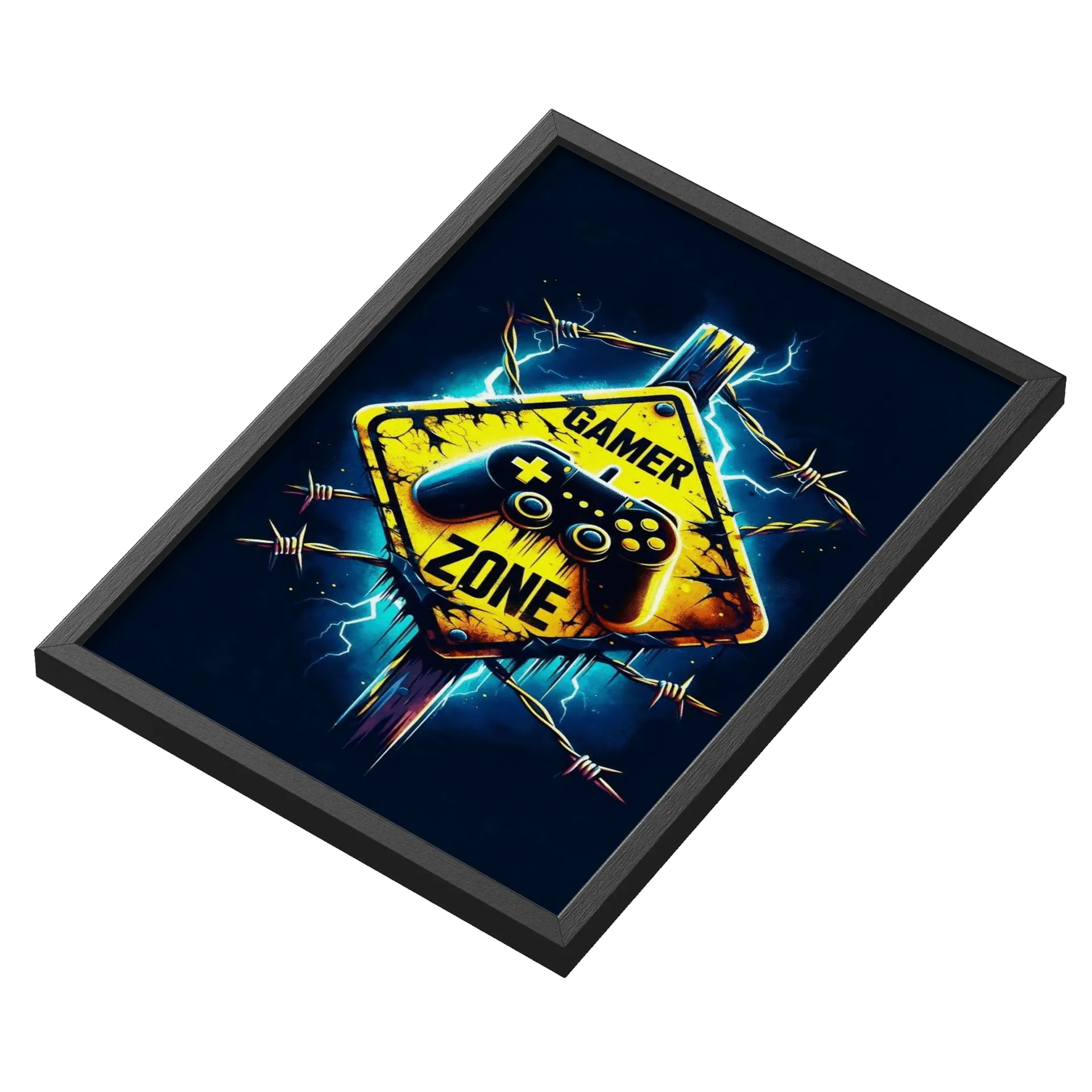 Quadro Gamer Zone Estampa Controle Preto Azul A3 MDF e Vidro de WillianBruchksGamer  — imagem 3 de 3
