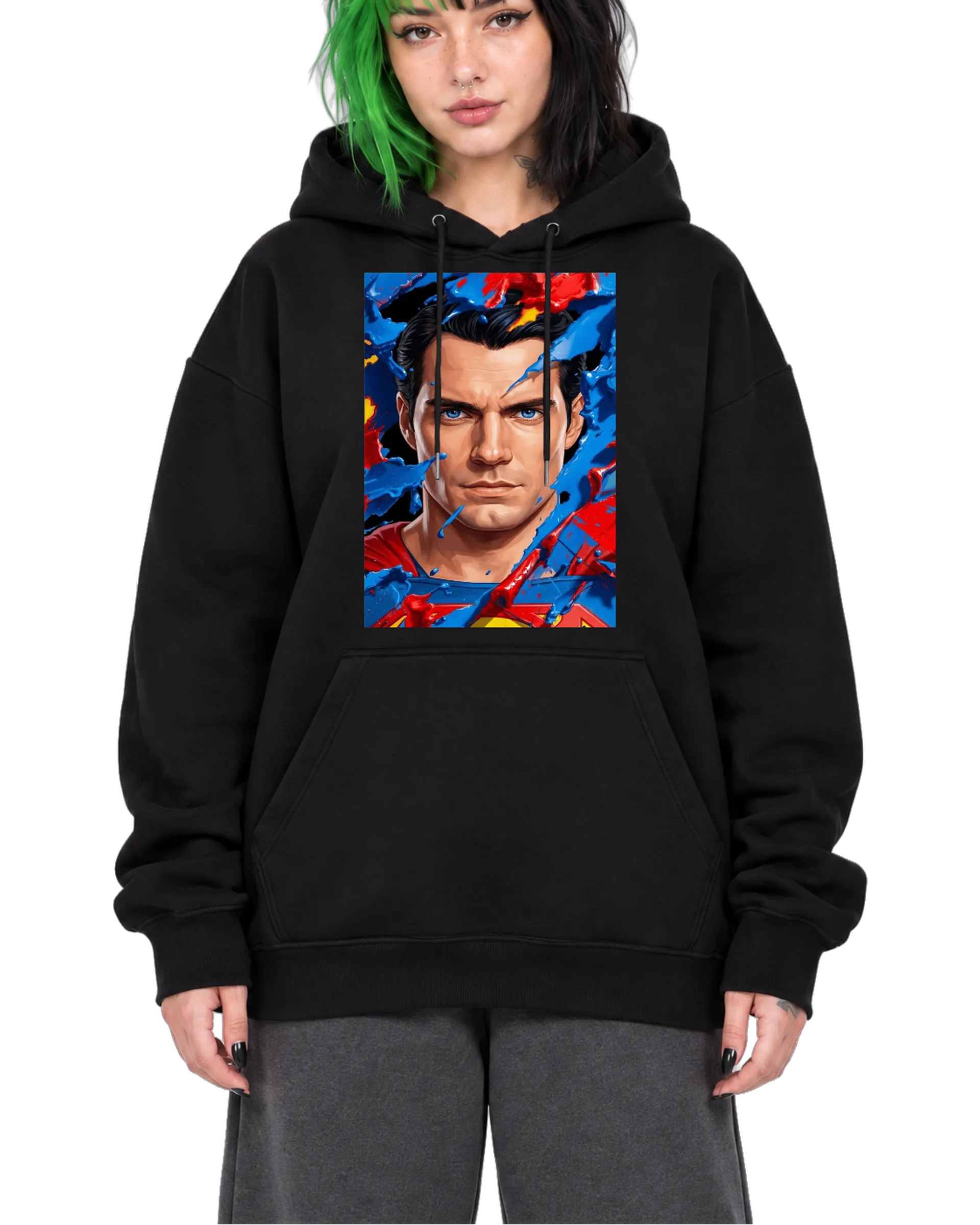 Blusa Moletom Retrato de Super-herói Estilo Cartoon Canguru - Imagem 1