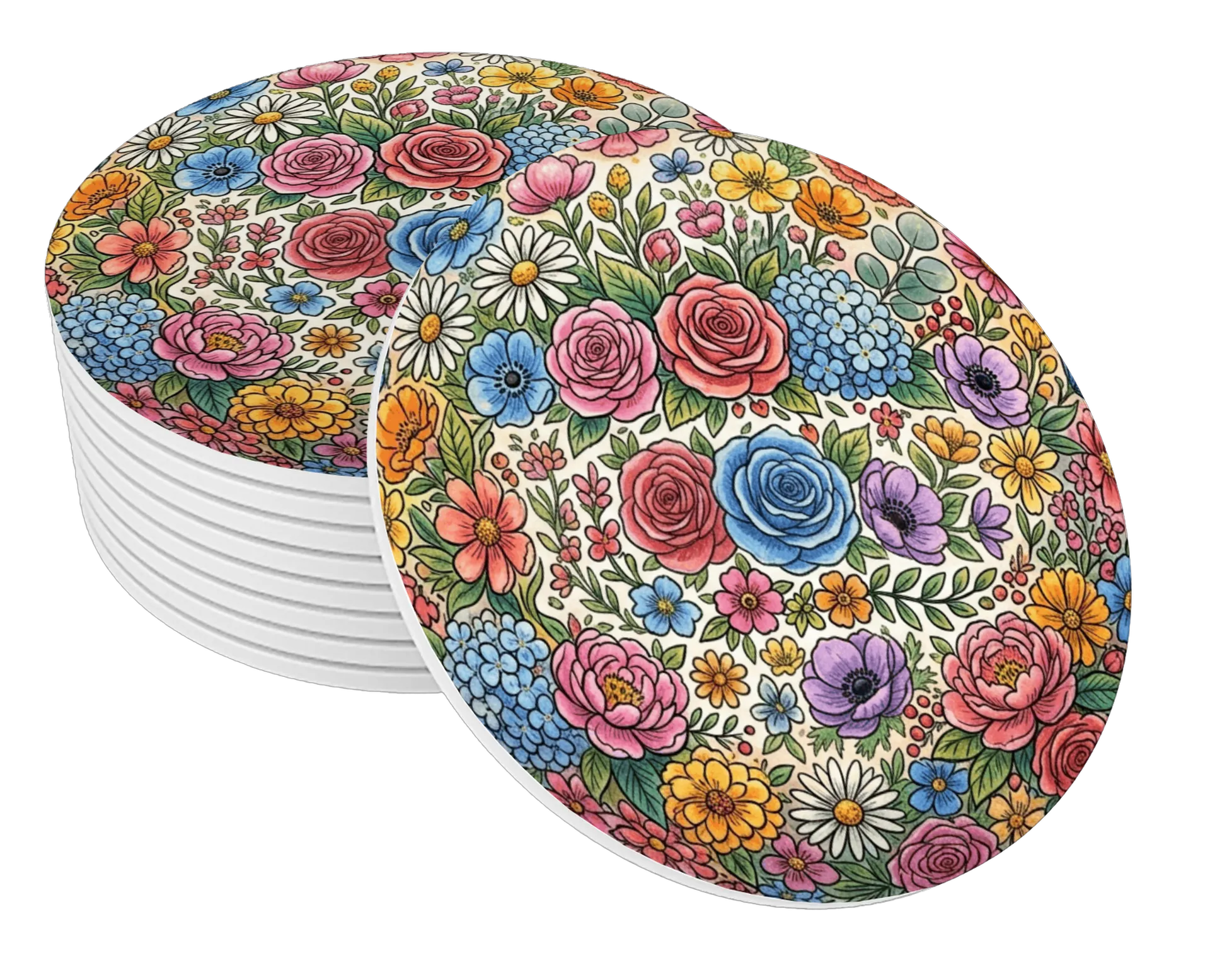 Porta-copo Estampa Floral Colorida em MDF 10x10cm - Imagem 1