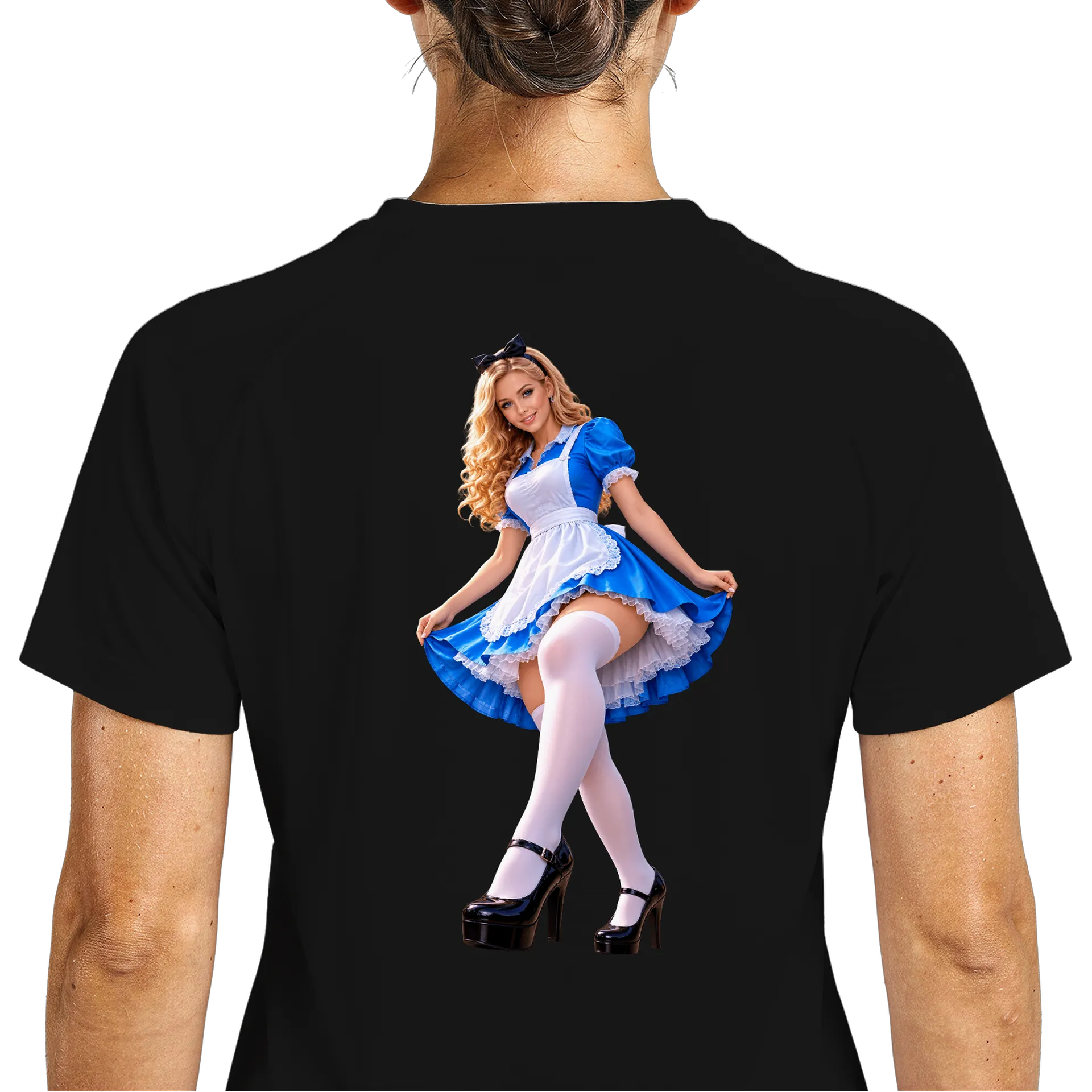 Camiseta Dry Fit Mulher de Vestido Azul e Branco Polyesters - Imagem 5