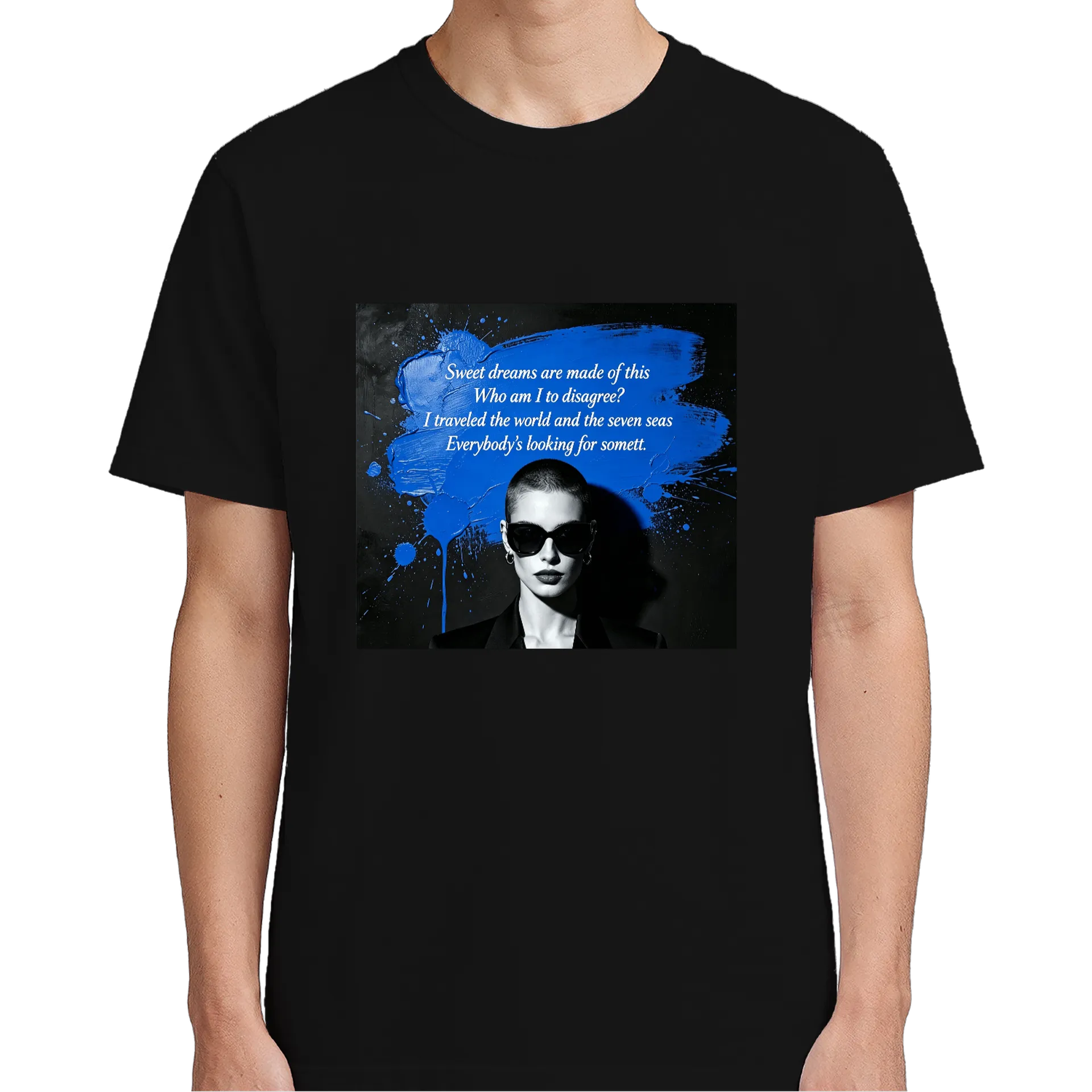 Camiseta Estampa Frase Inspiração Azul 100% Algodão Preto - Imagem 4