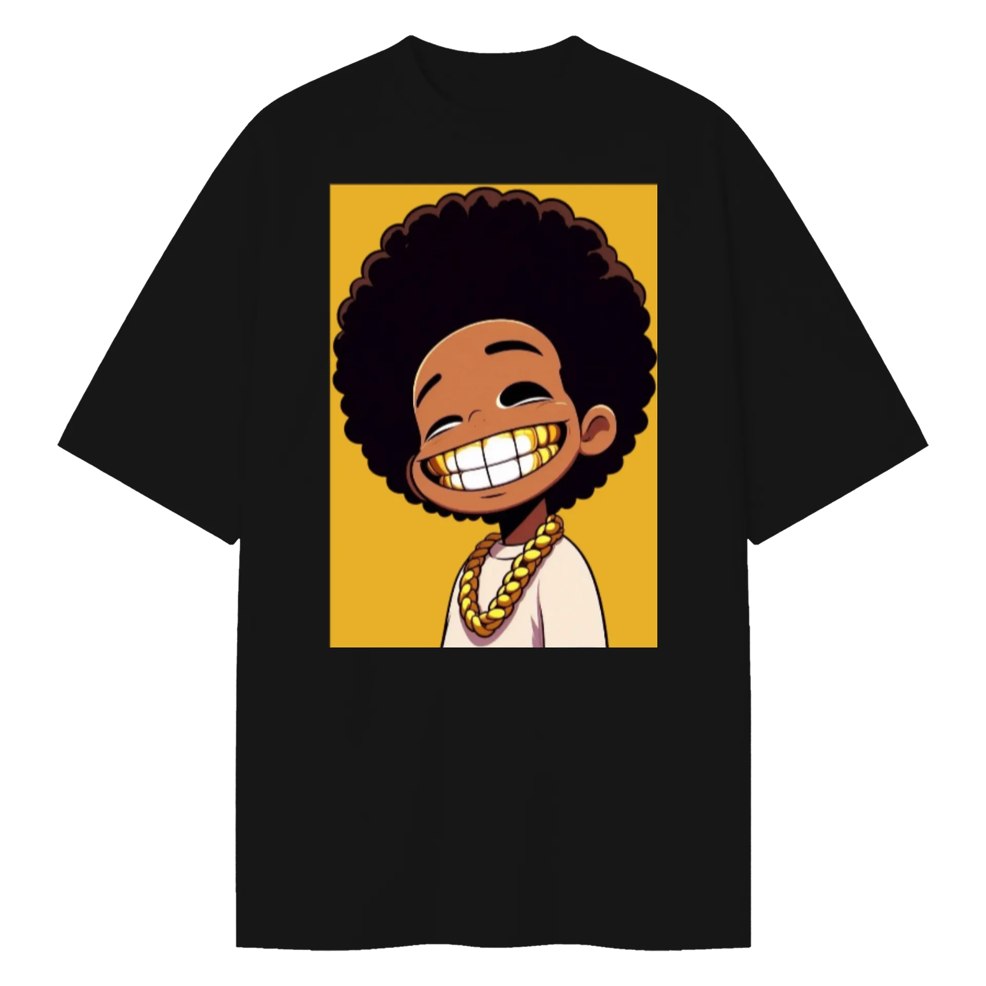 Camiseta Oversized Menino Sorridente Preto 100% Algodão - Imagem 1