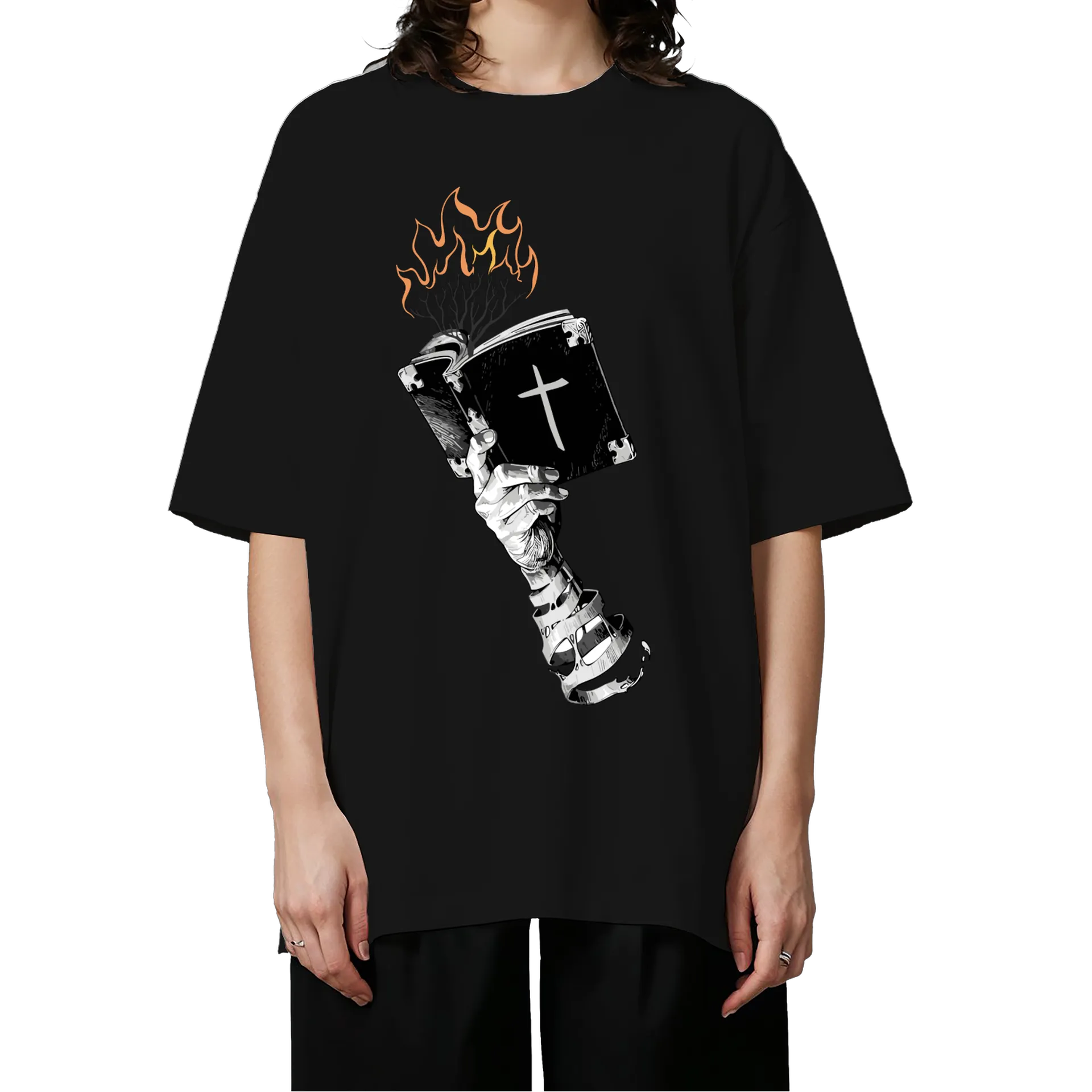 Camiseta Oversized Livro em Chamas Preto 100% Algodão - Imagem 3