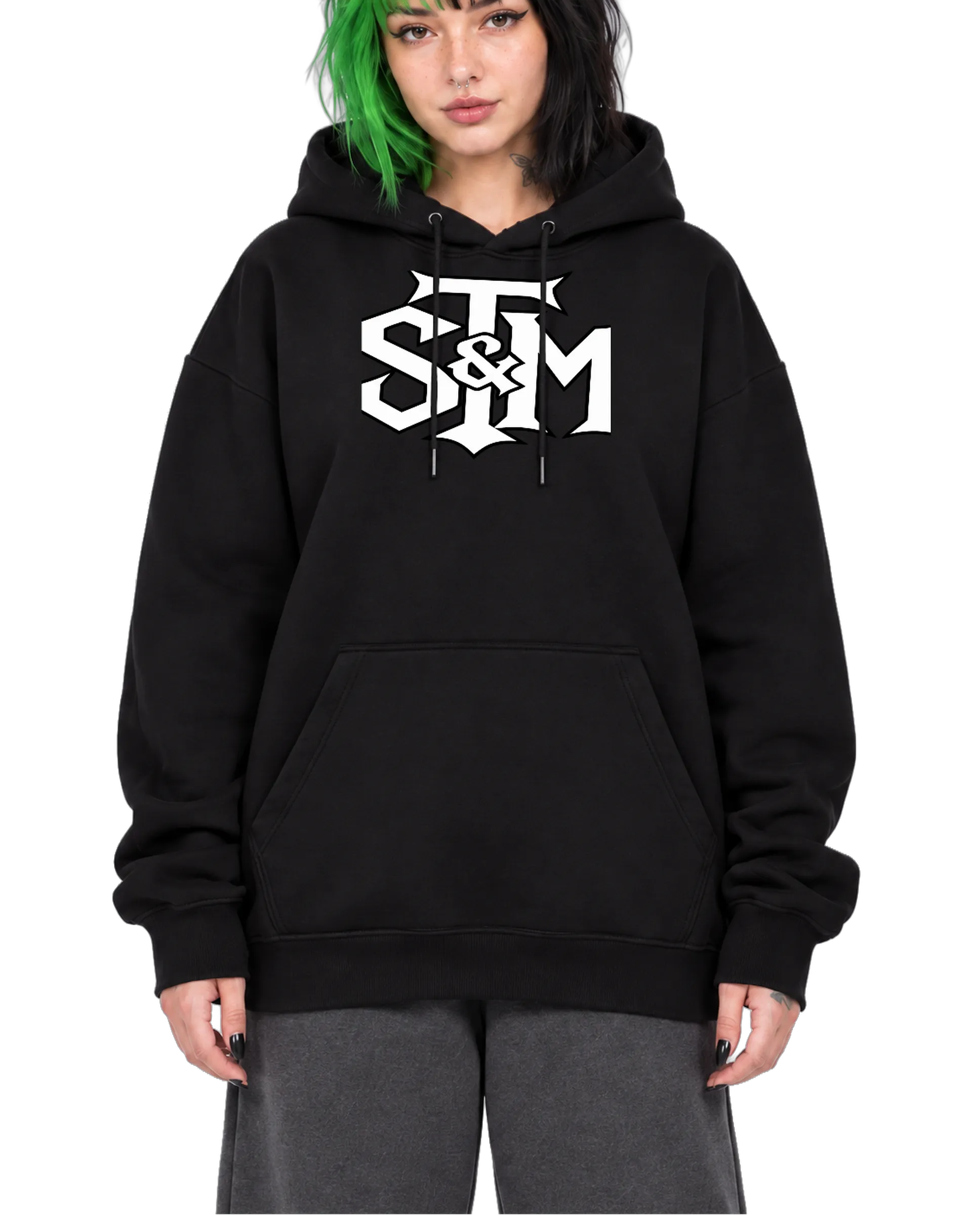 Blusa Moletom Canguru Logo Tipográfico Preto e Branco - Imagem 1