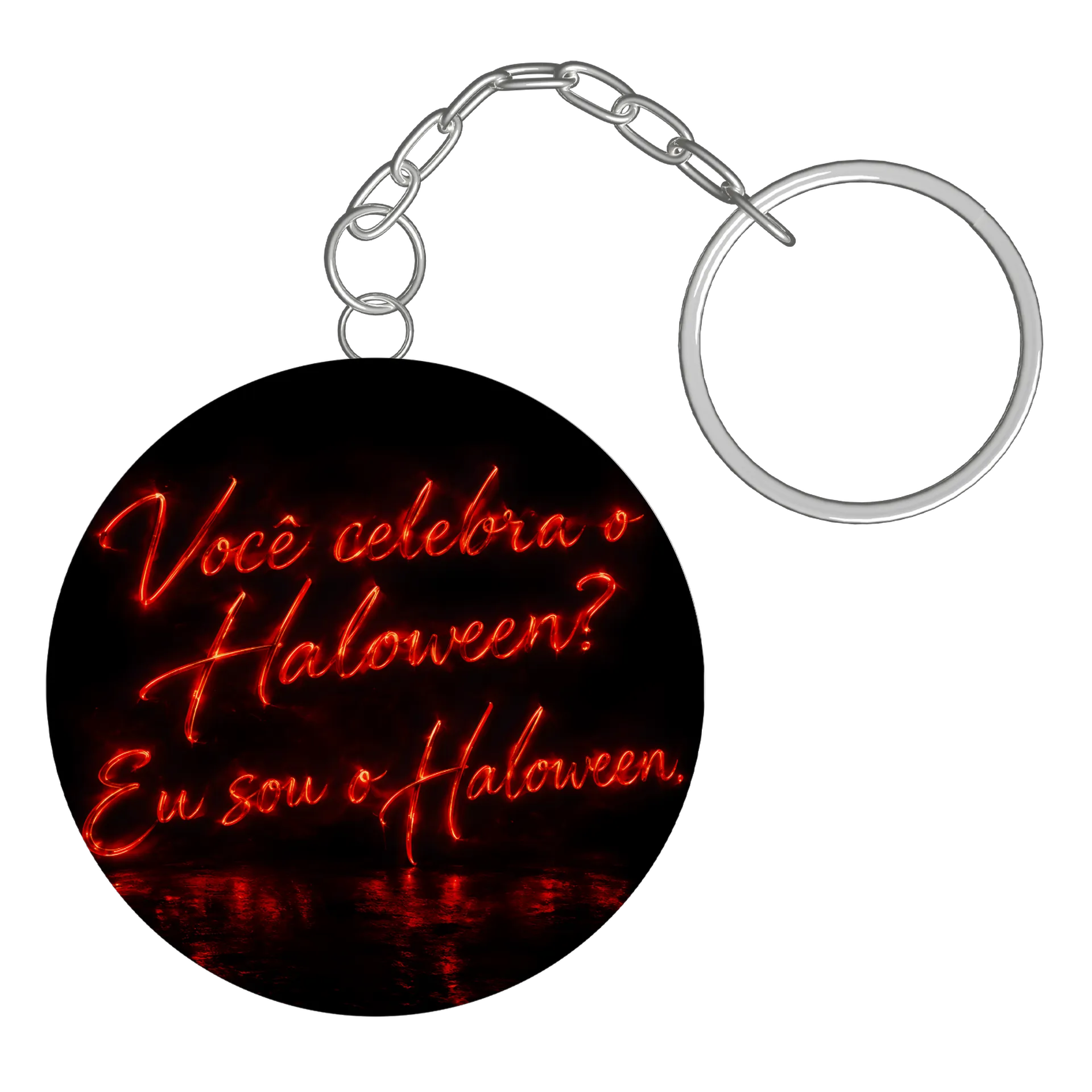 Chaveiro MDF Frase Halloween Neon Vermelho 'Você Celebra o - Imagem 2