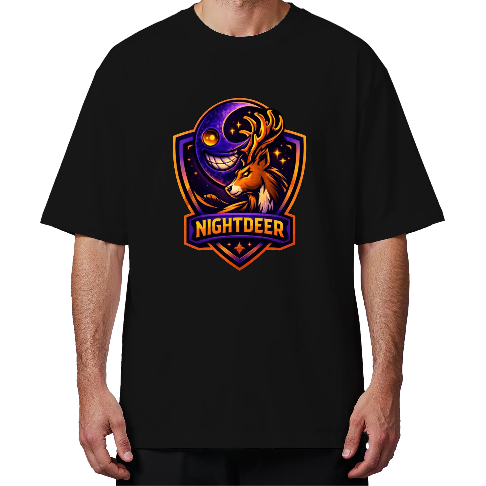 Camiseta Oversized Estampa Nightdeer Preto 100% Algodão - Imagem 4