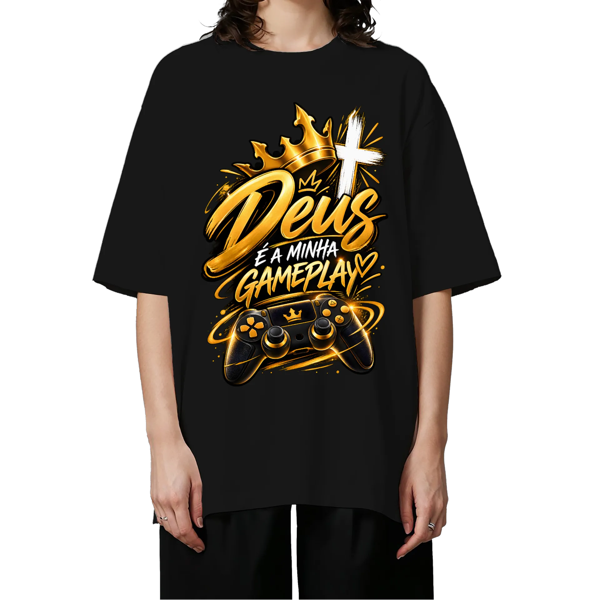 Camiseta Oversized Estampa Deus é a Minha Gameplay - Imagem 3