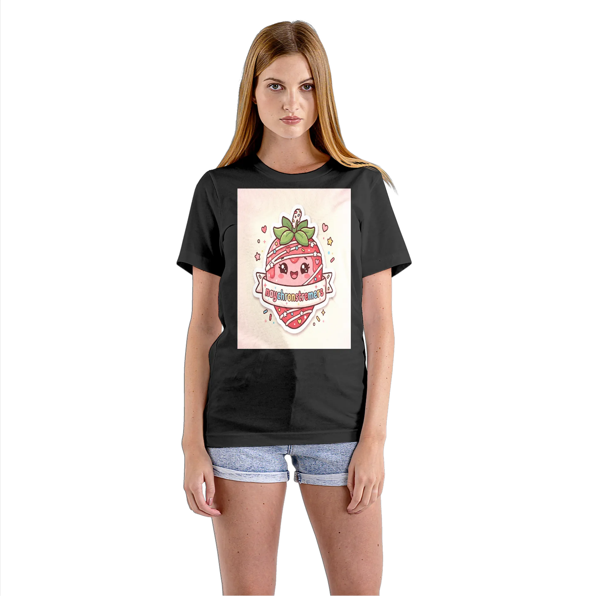 Camiseta Babylook Morango Cartoon 'naychronstreamers' 100% - Imagem 3