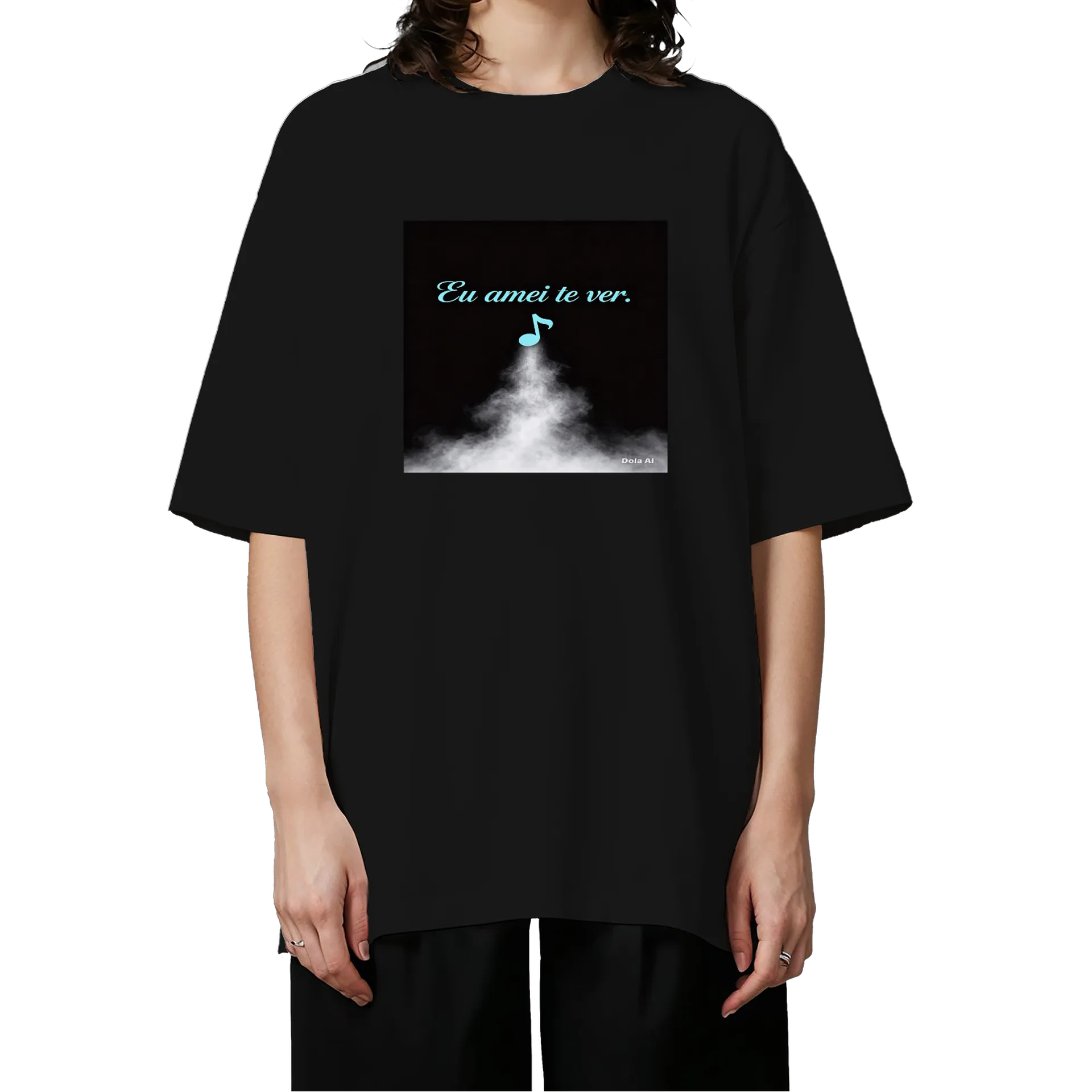 Camiseta Oversized Estampa Nuvens musicales Preto - Imagem 3