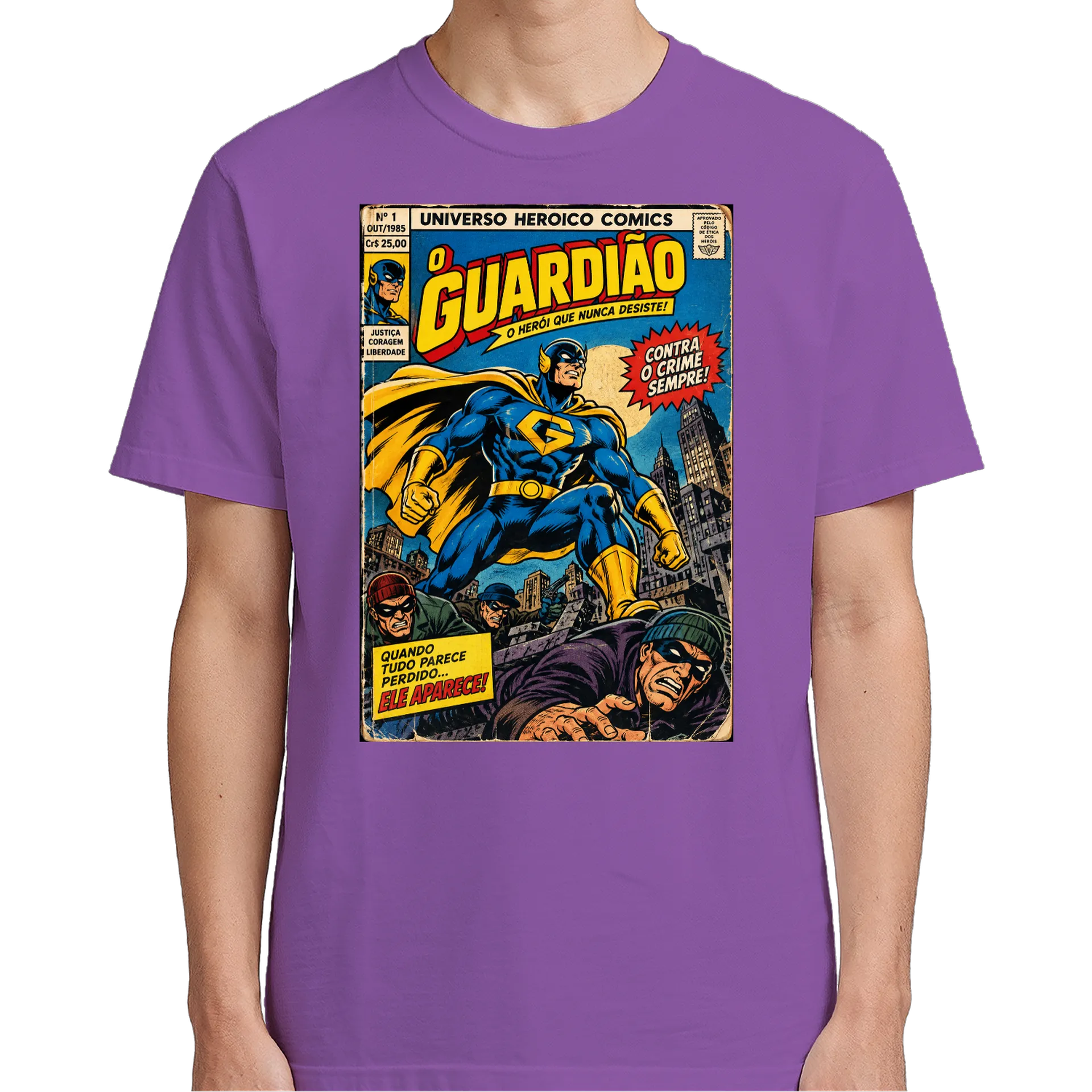 Camiseta Guardião Herói em Estilo Quadrinhos Vintage 100% - Imagem 10