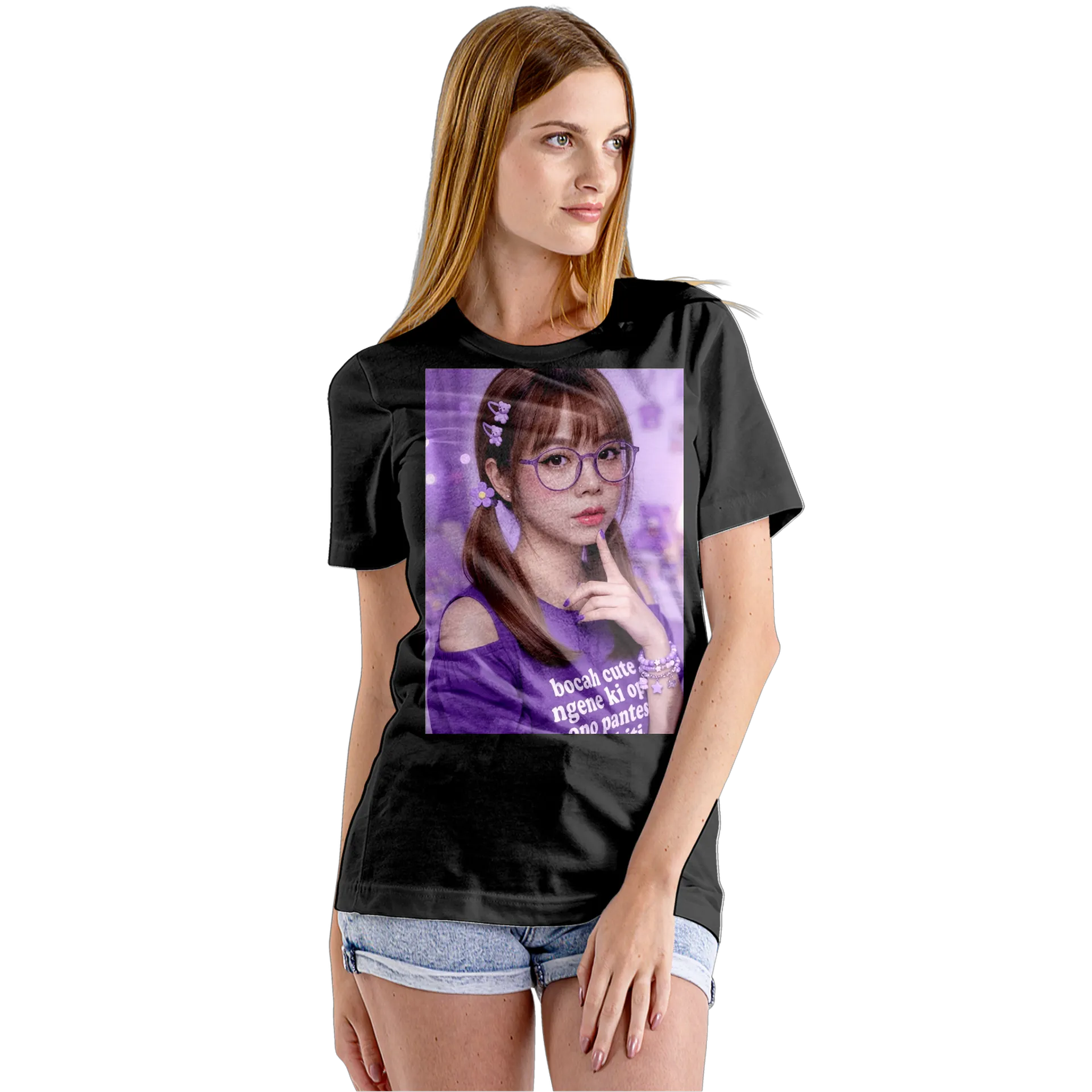 Camiseta Babylook Estampa Tipográfica Roxa e Branca 100% - Imagem 5