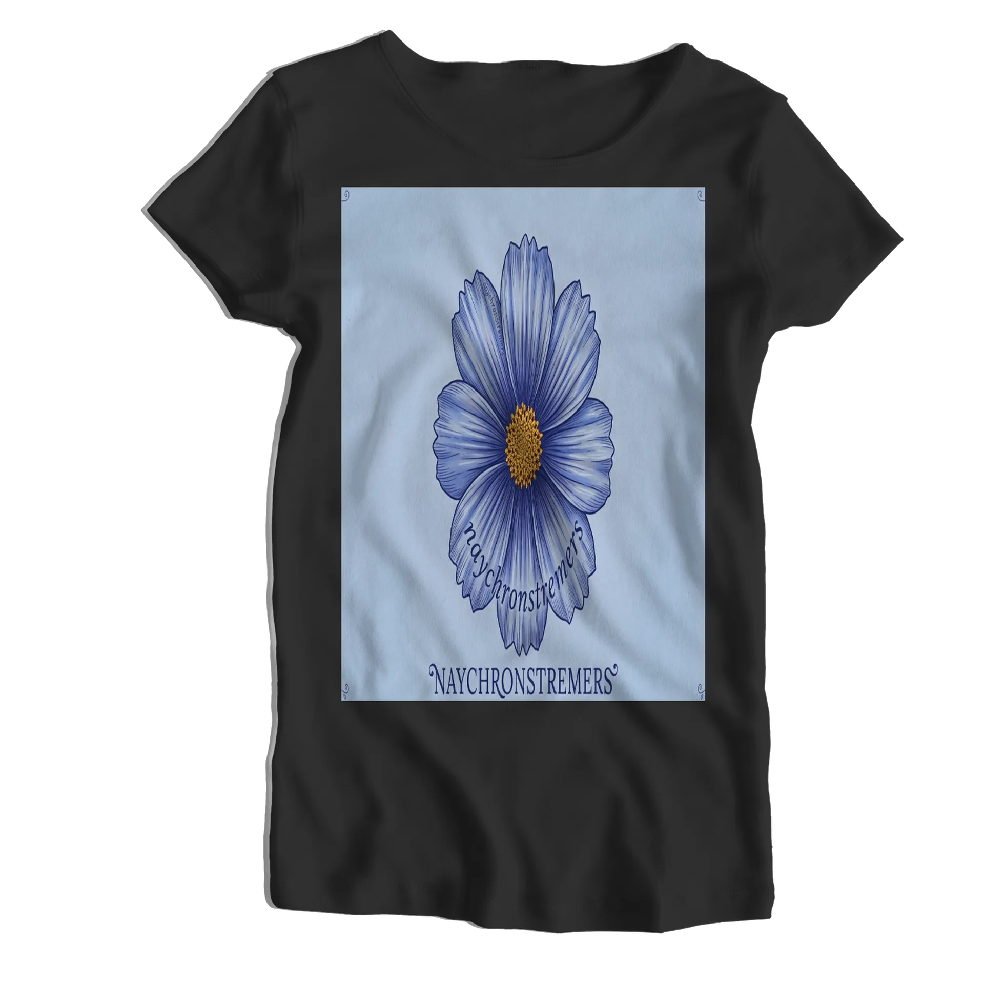 Camiseta Babylook Flor Azul Estilo Vintage Naychronstremers - Imagem 1