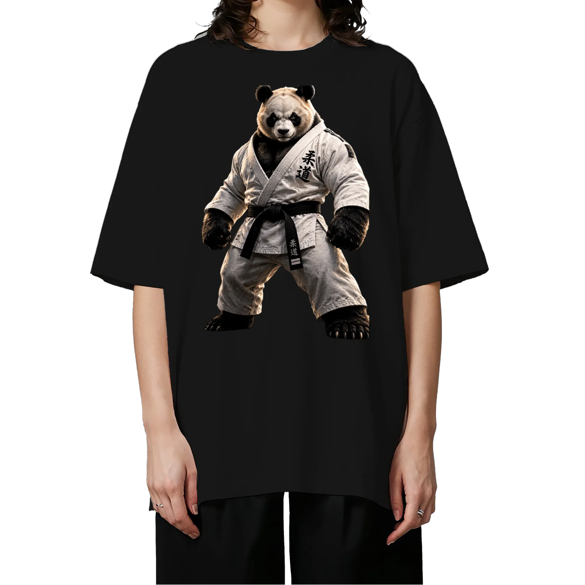 Camiseta Oversized Panda Lutador de Judô Realista preta - Imagem 3
