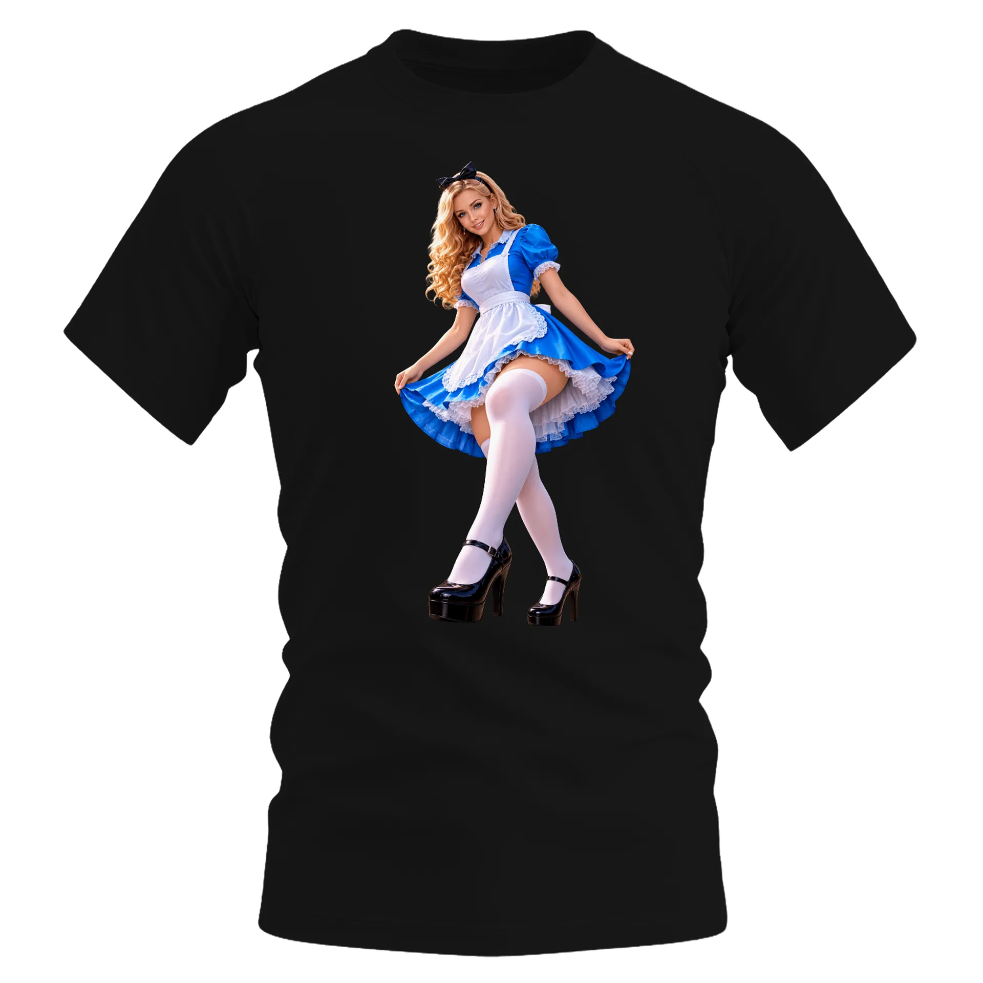 Camiseta Dry Fit Mulher de Vestido Azul e Branco Polyesters - Imagem 1