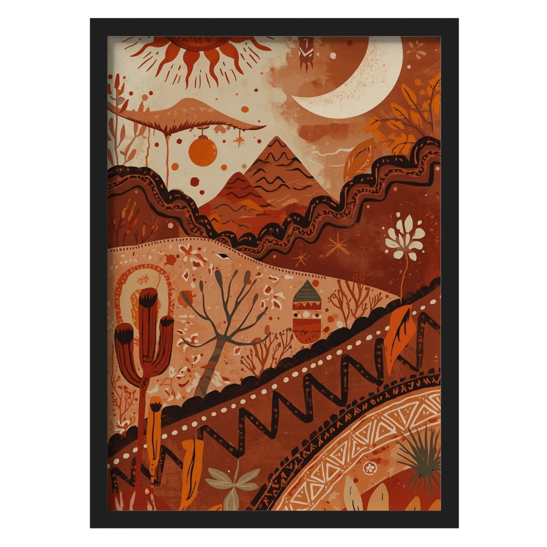 Quadro Paisagem de Montanhas e Lua Estilo Folk A3 de Cuppira — imagem 1 de 3