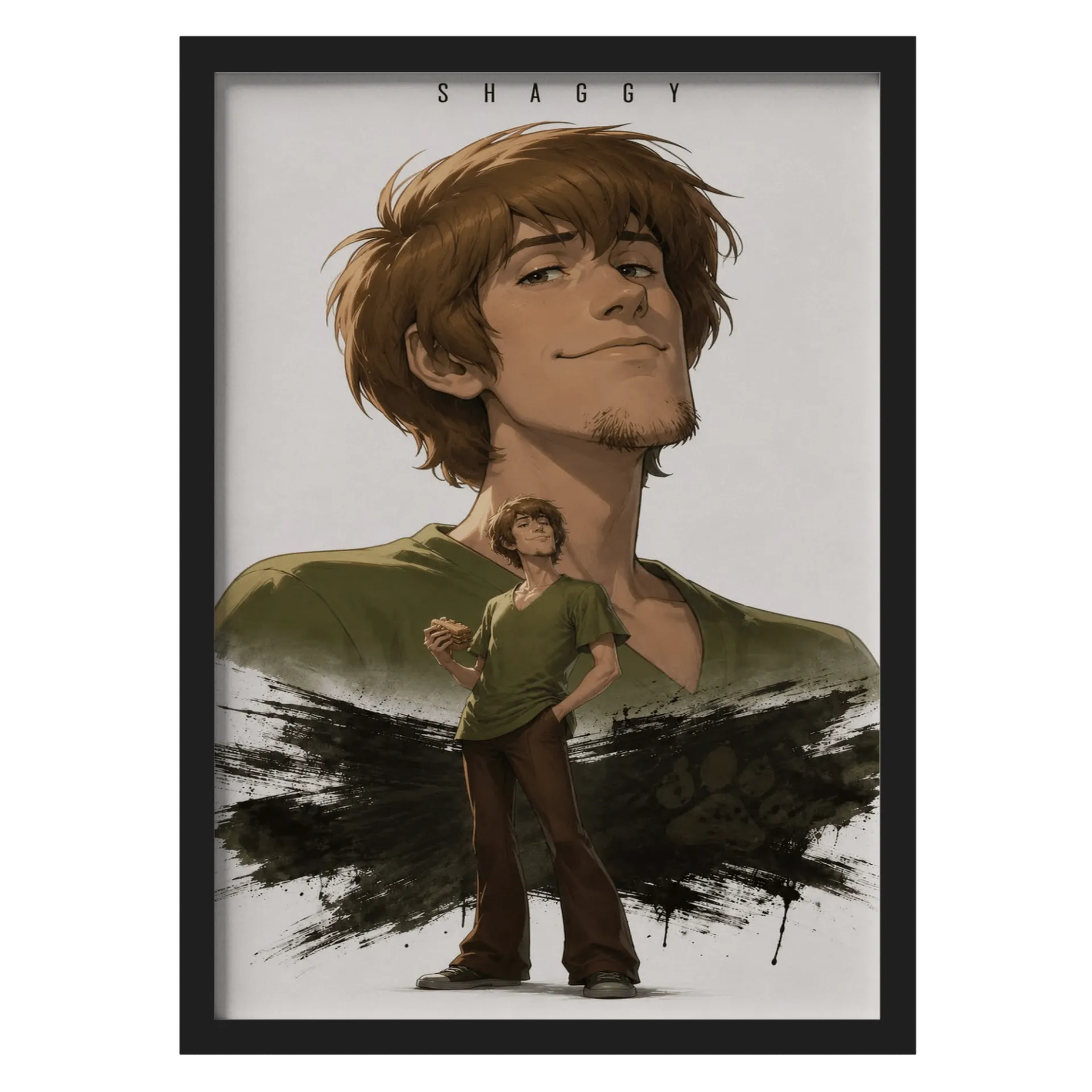 Quadro Shaggy Ilustração Cartoon Marrom A3 com Vidro - Imagem 1
