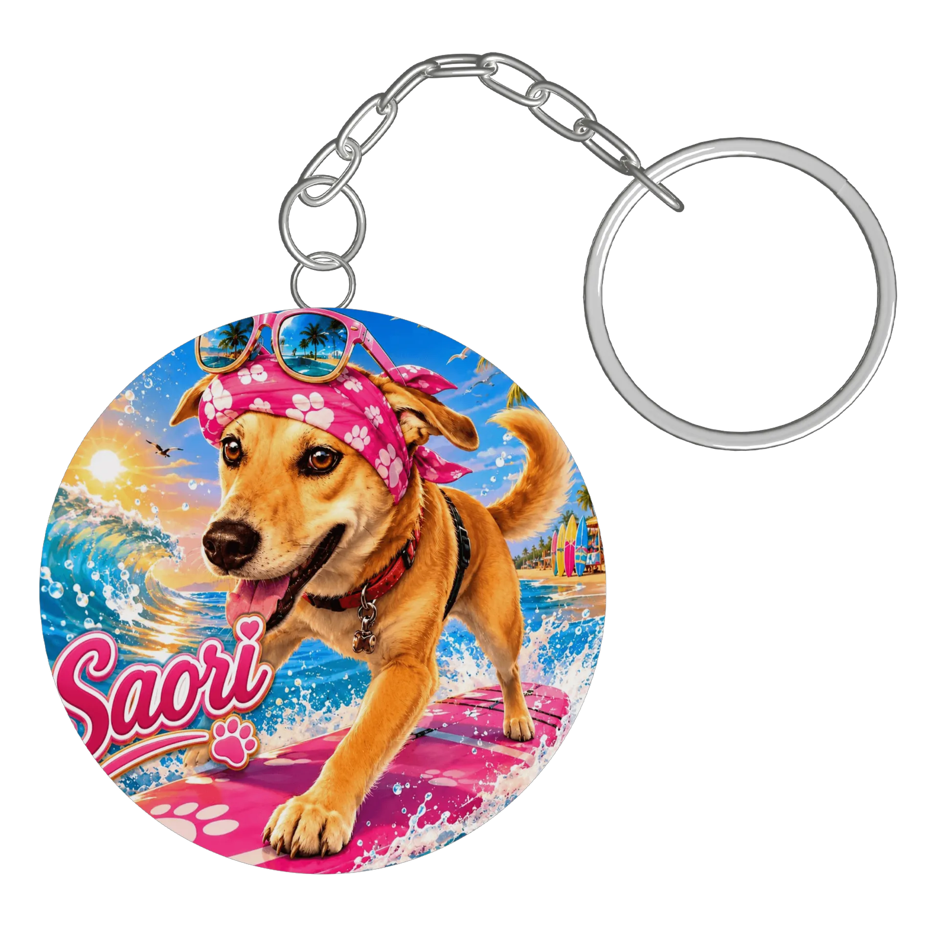 Chaveiro MDF Cão Surfista Praia 5x5cm - Imagem 3