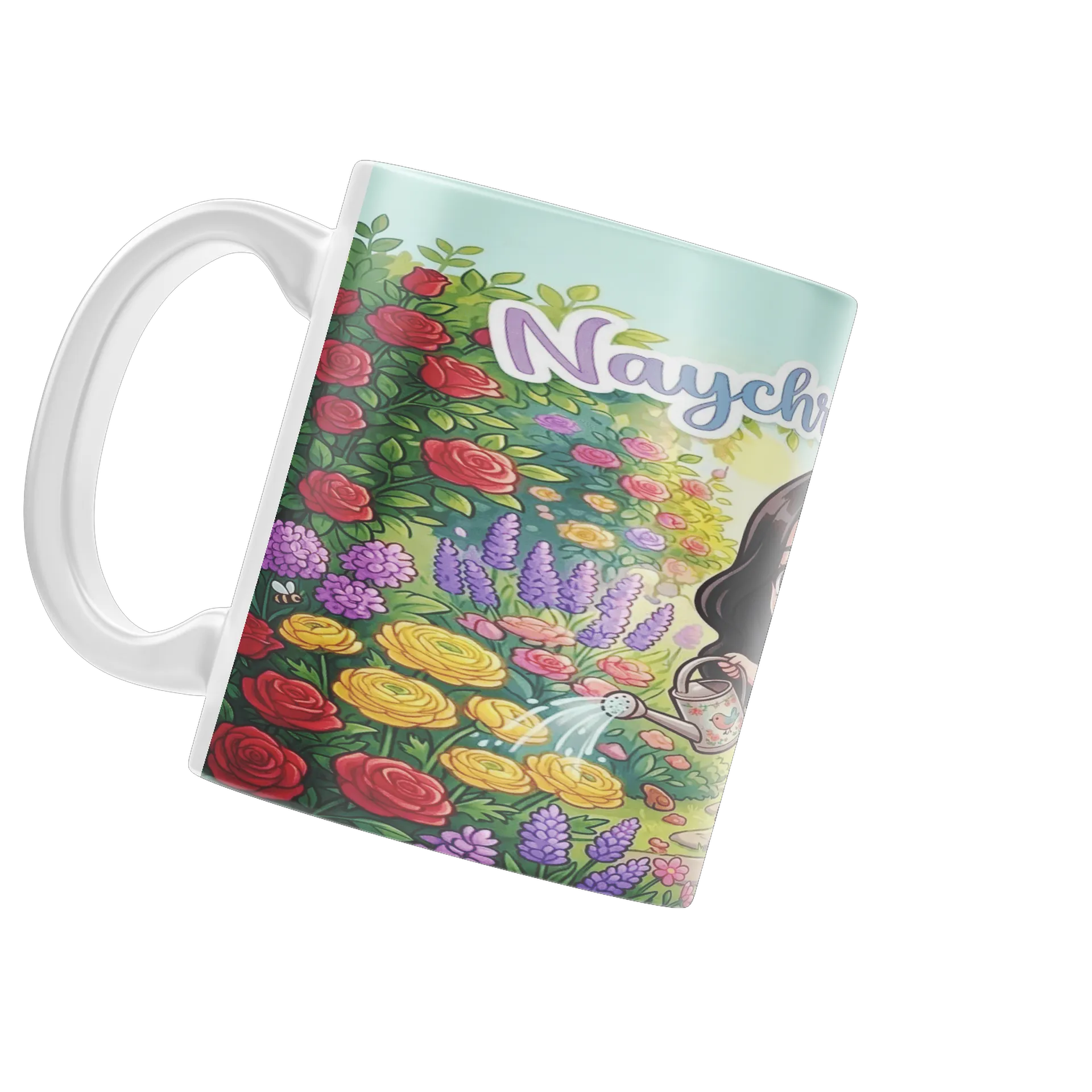 Caneca Porcelana Ilustração Chibi Jardim de Flores 325ml - Imagem 3