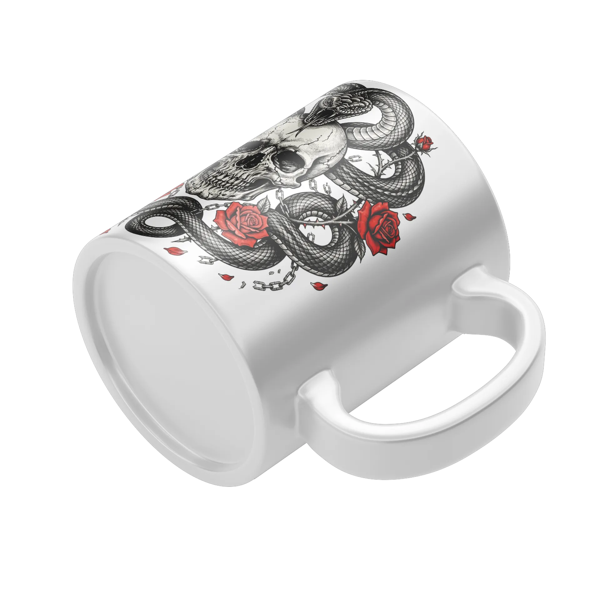 Caneca Porcelana Skull Ouroboros Rosas 325ml - Imagem 4