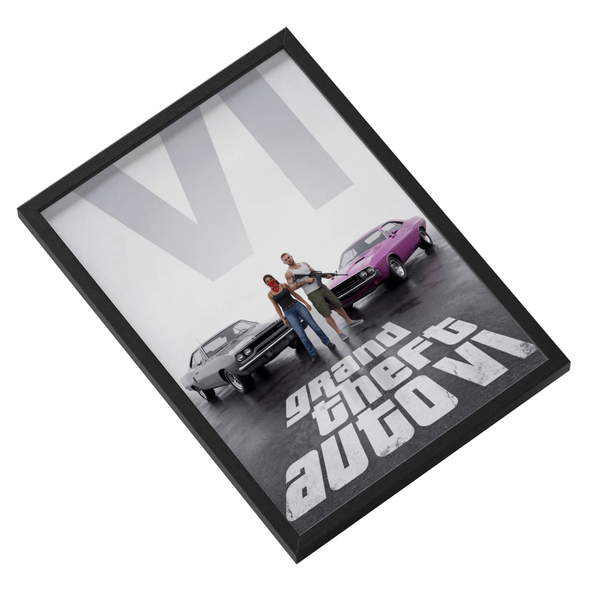 Quadro Grand Theft Auto Carros e Personagens A3 com Vidro - Imagem 2