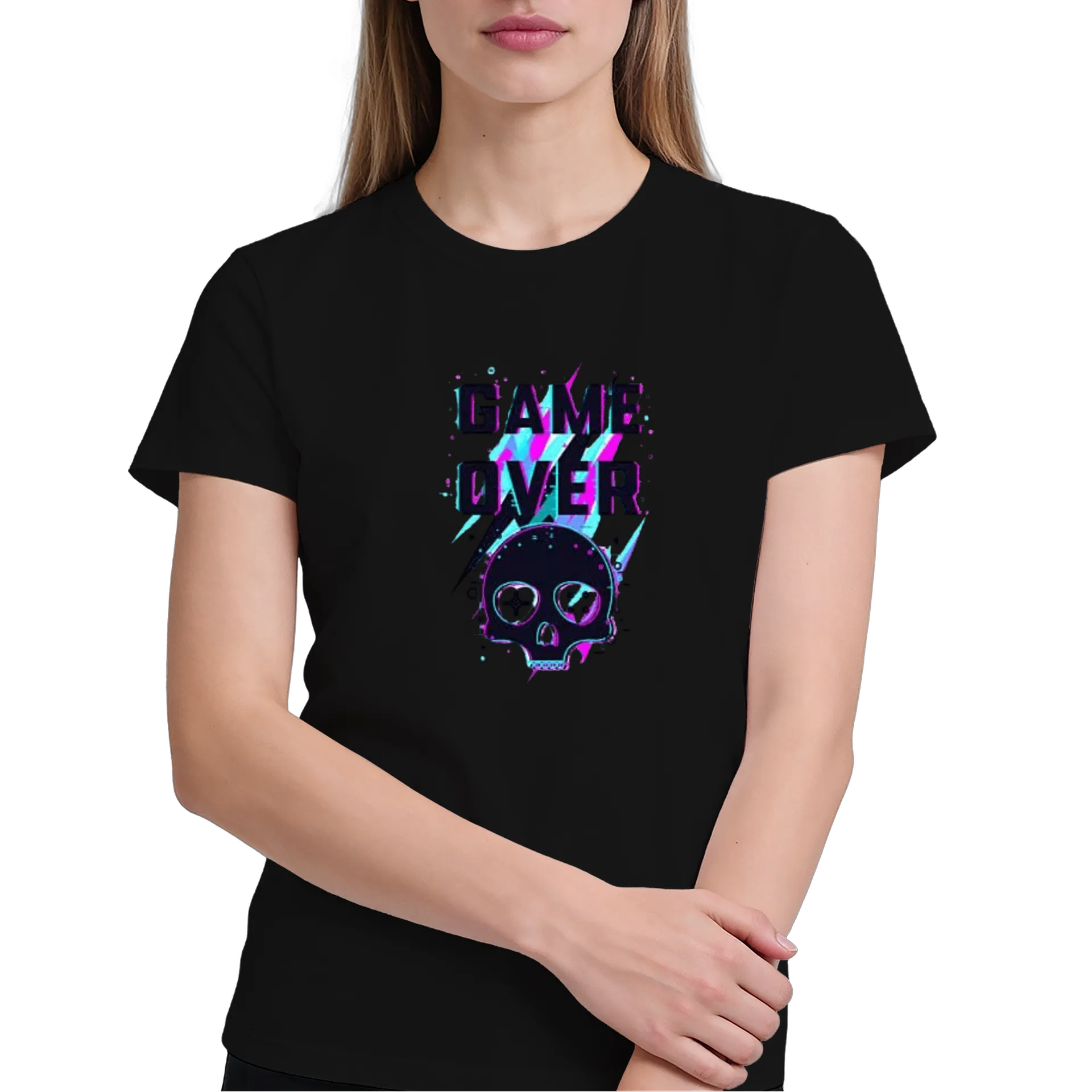 Camiseta Estampa Caveira Game Over 100% Algodão - Imagem 4