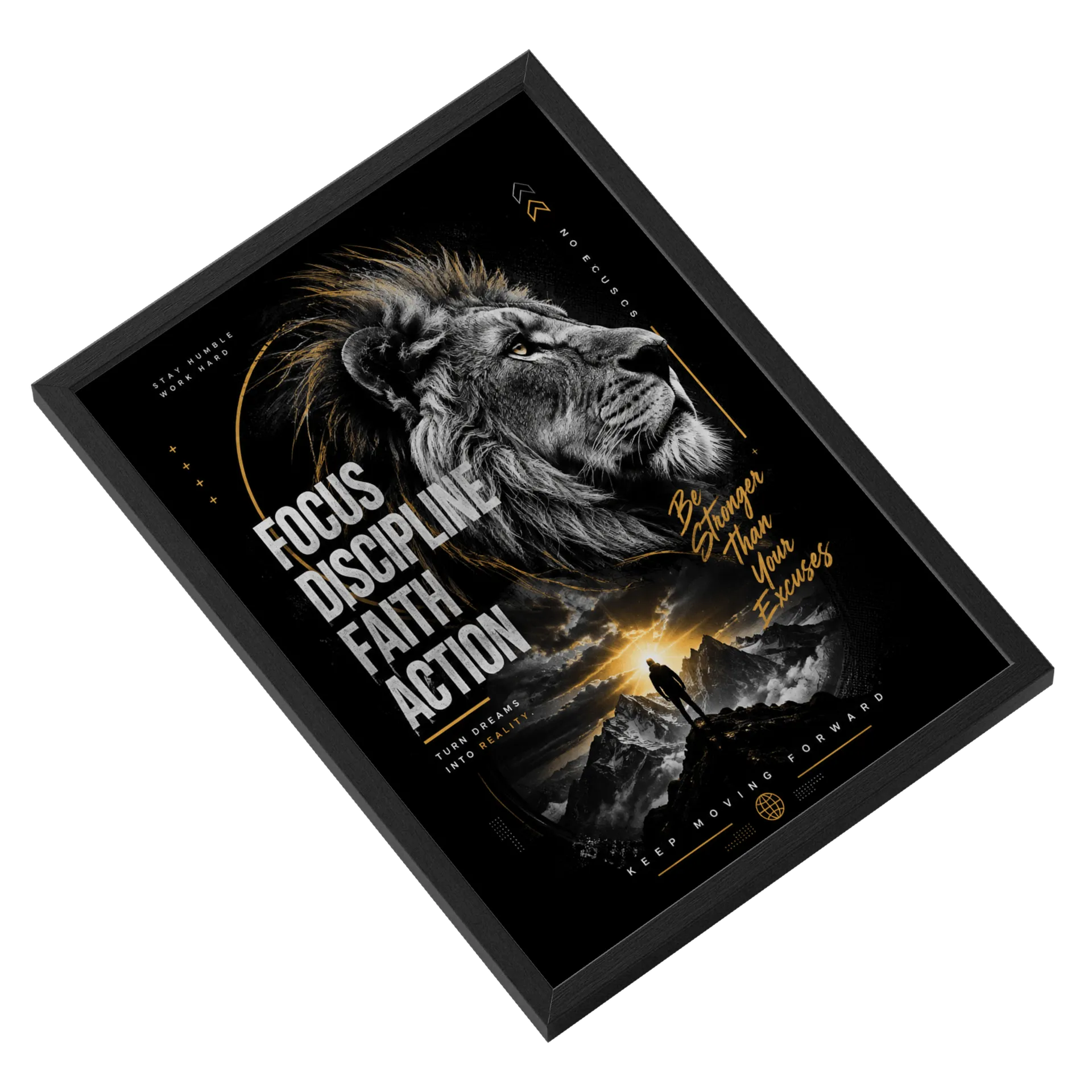 Quadro Lion de Aço Motivacional A3 MDF e Vidro - Imagem 2