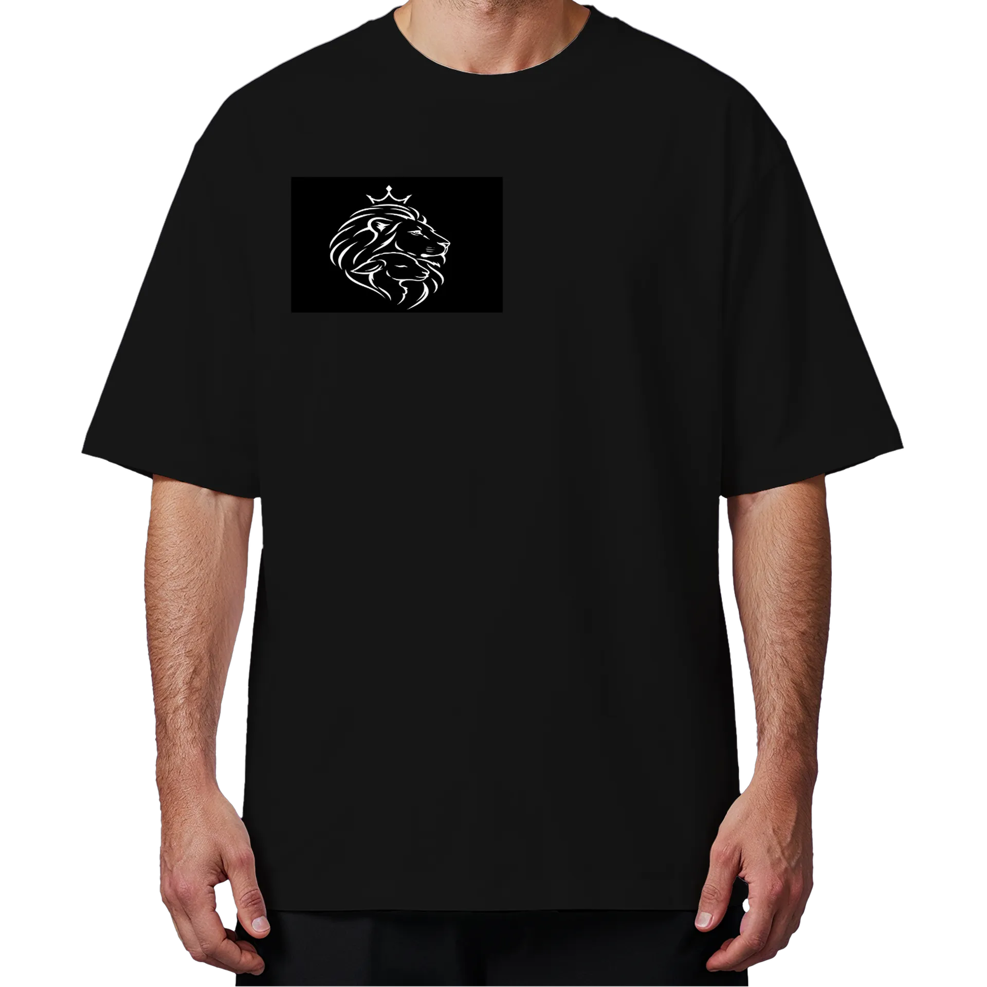 Camiseta Oversized Leão com Coroa Monocromático Preto e - Imagem 4