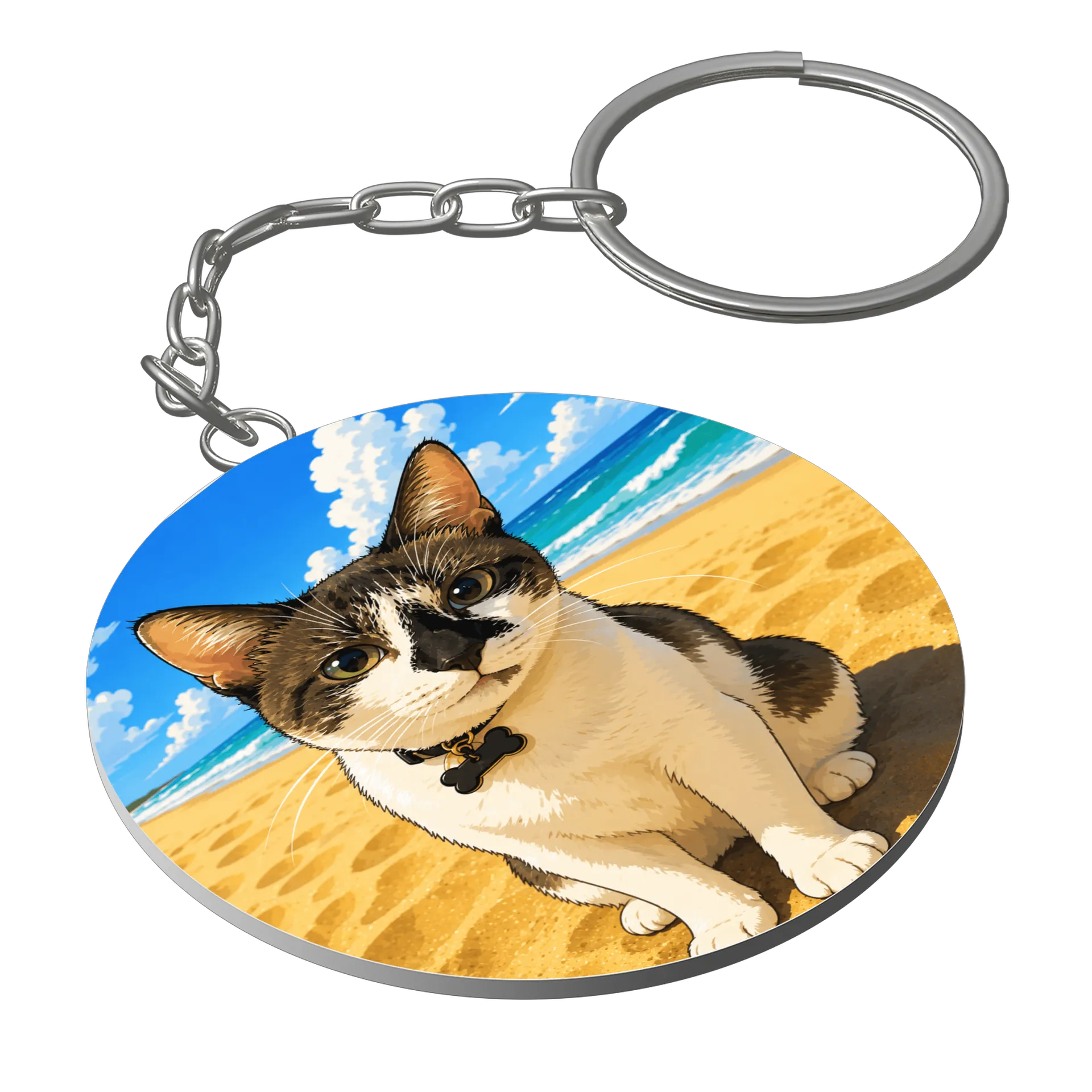 Chaveiro gato praia mdf - Imagem 1