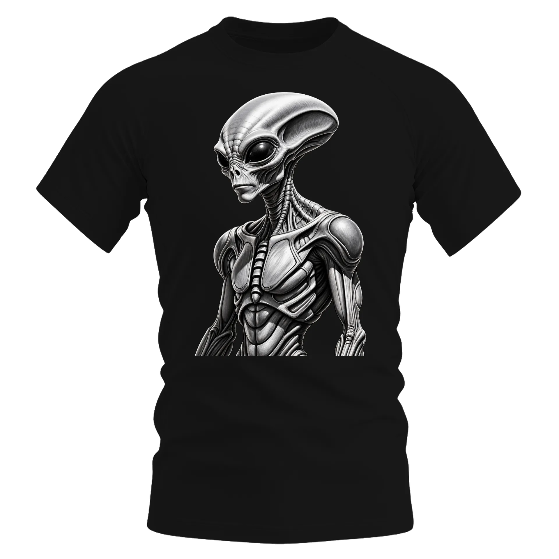 Camiseta Dry Fit Alien Realista Preto e Branco Respirável - Imagem 1