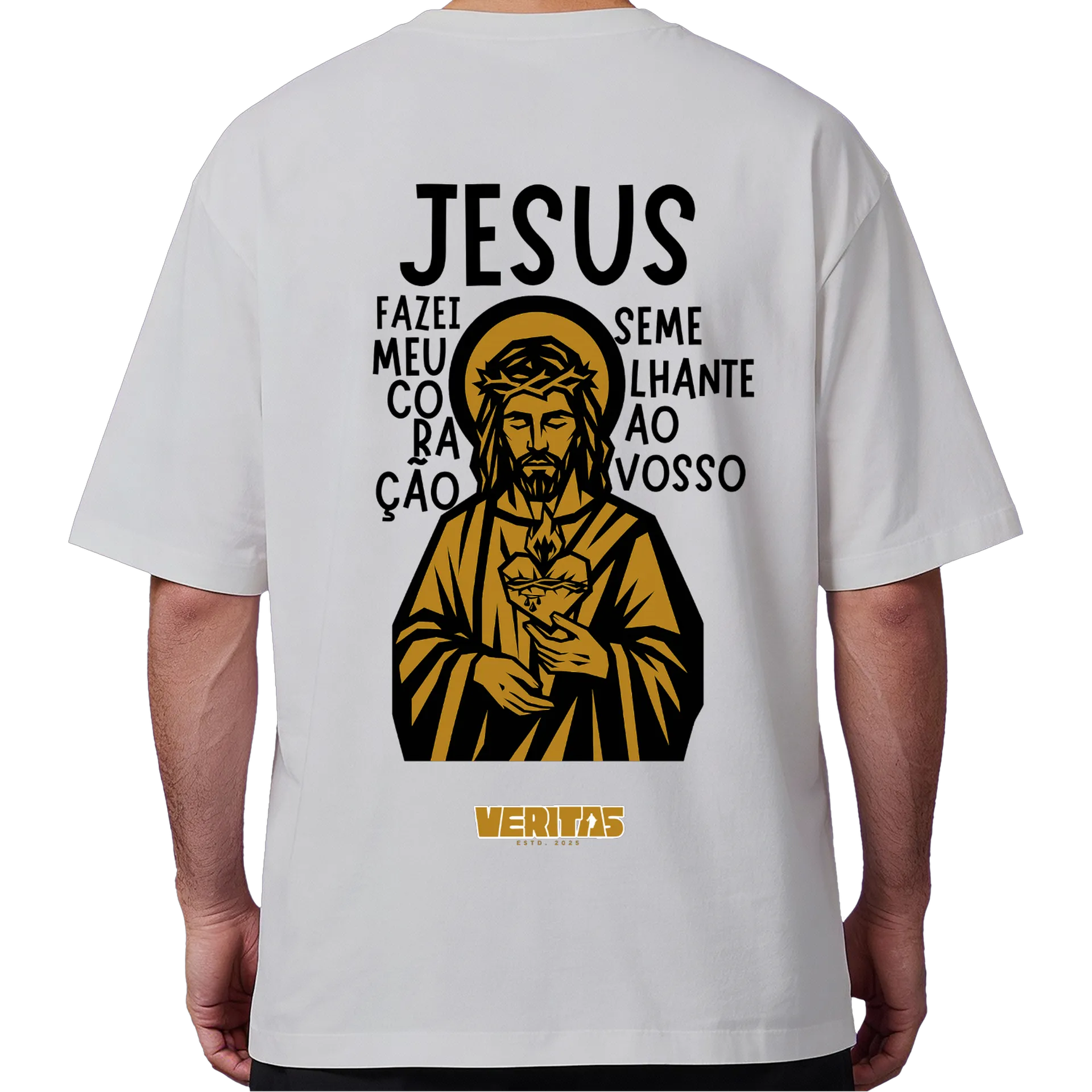 Camiseta Oversized - Sagrado Coração de Jesus - Dourado - Imagem 6