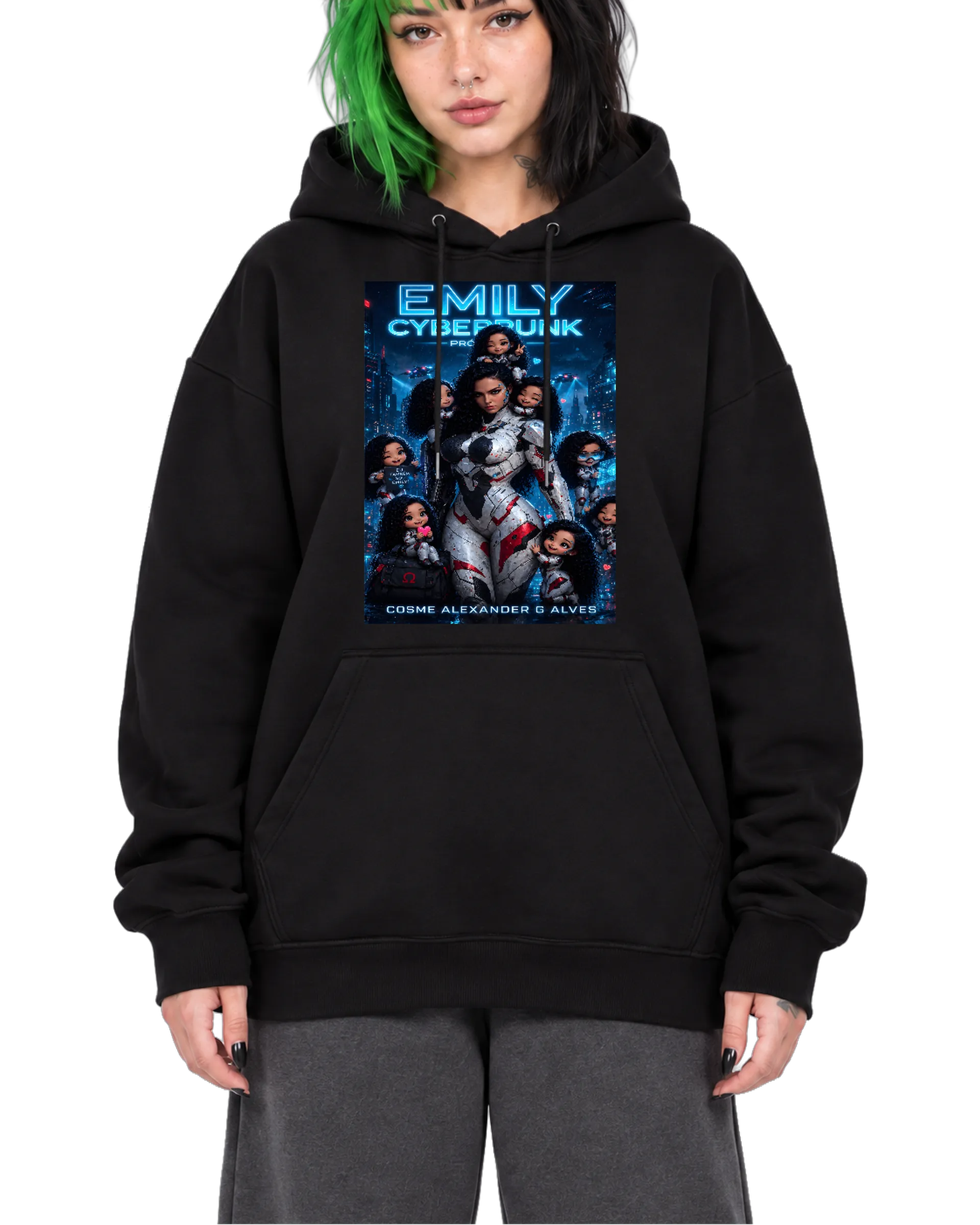 Blusa Moletom Canguru Emily Cyberpunk Estilo Anime Neon - Imagem 1