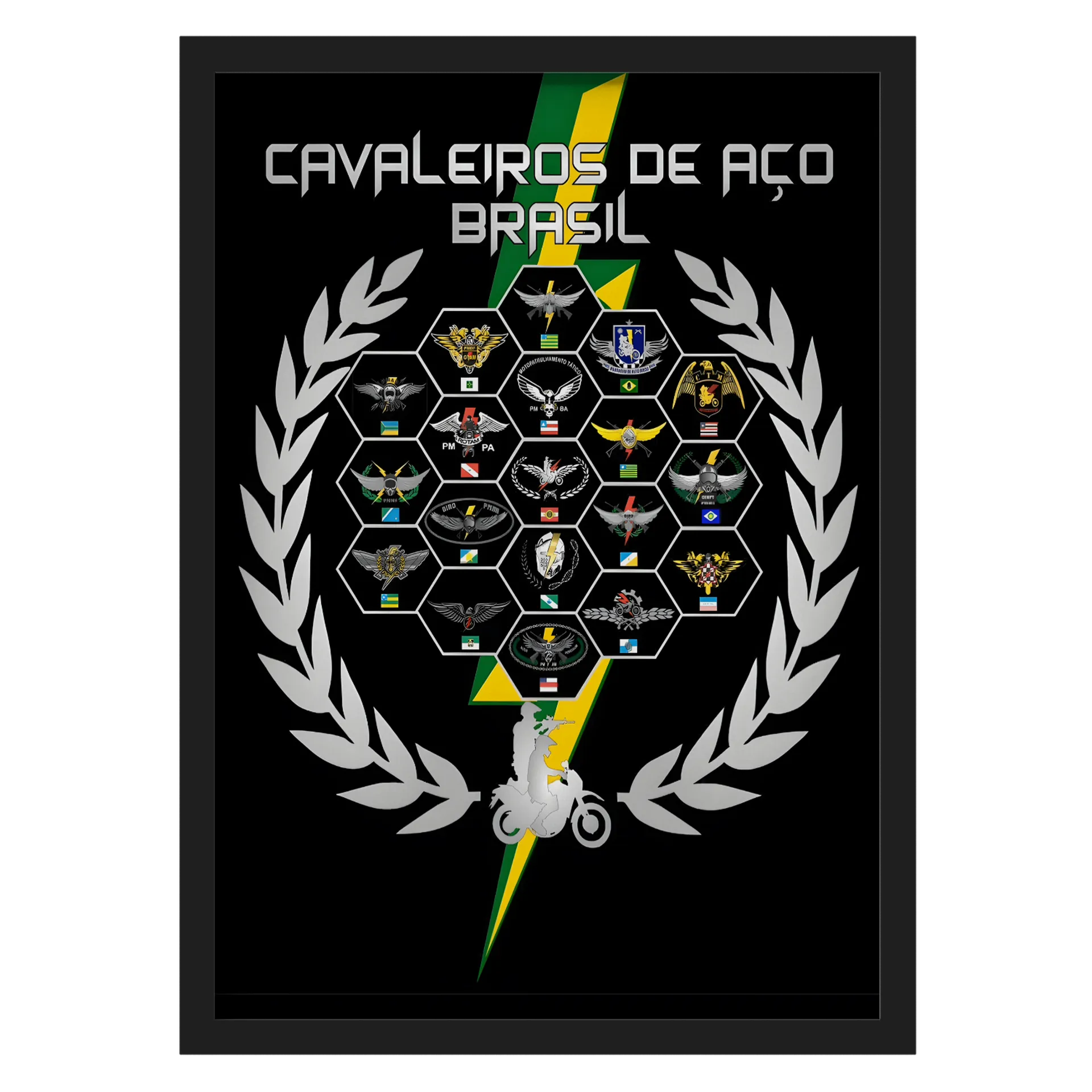 Quadro Cavalheiros de Aço Brasil Emblemas A3 com Vidro - Imagem 1