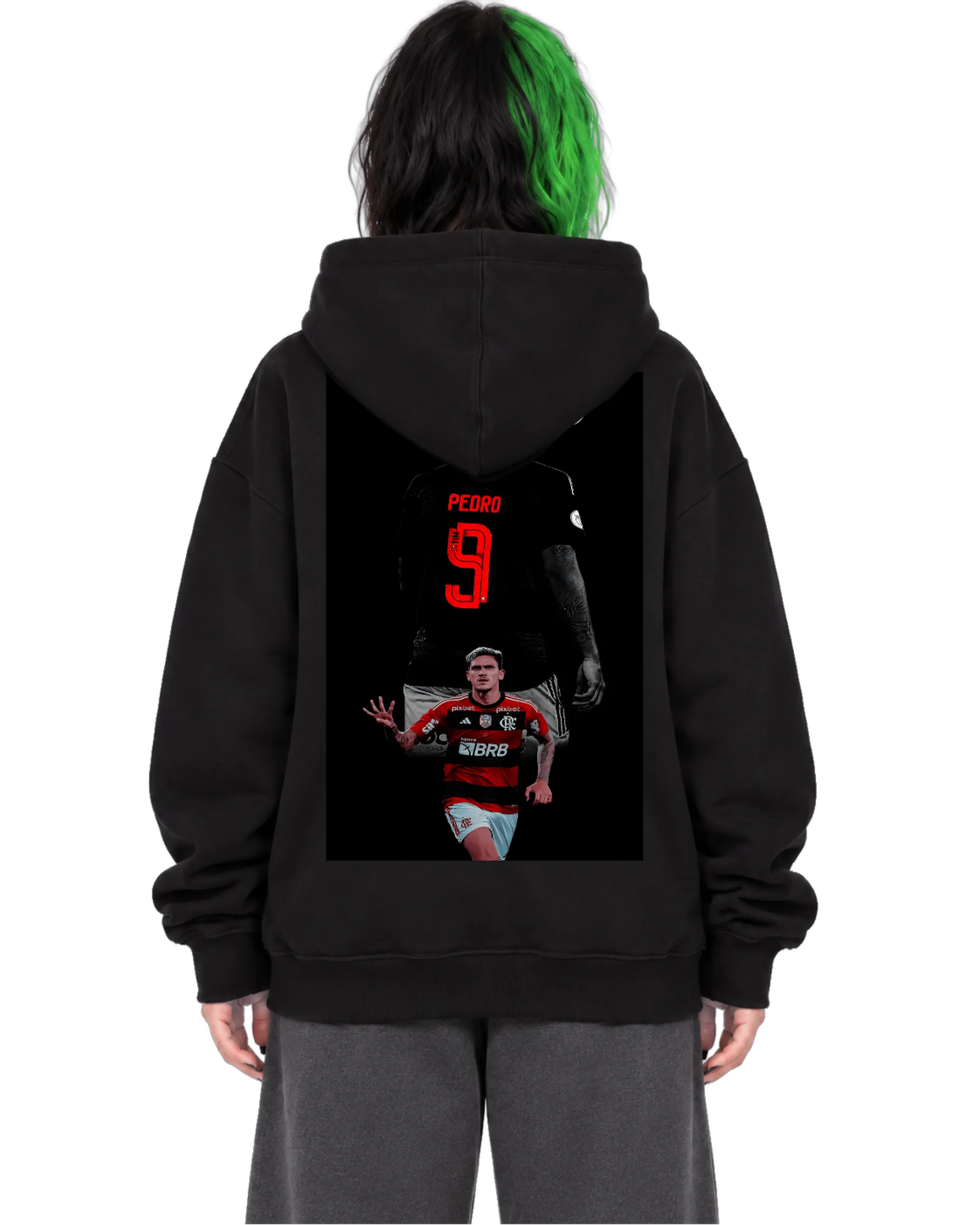 Blusa Moletom Canguru Pedro Flamengo Estampa Vermelha Preta - Imagem 2