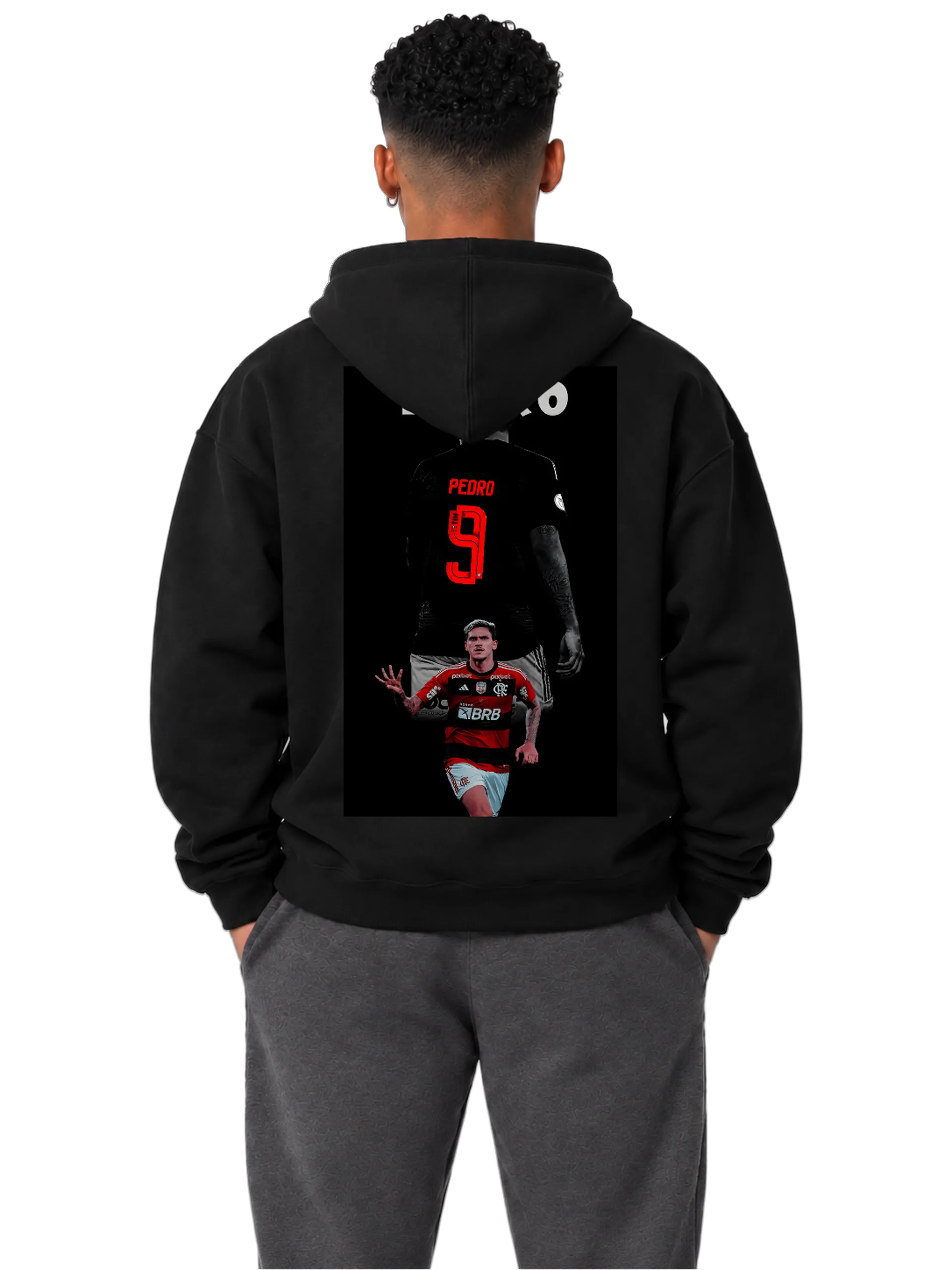 Blusa Moletom Canguru Pedro Flamengo Estampa Vermelha Preta - Imagem 4
