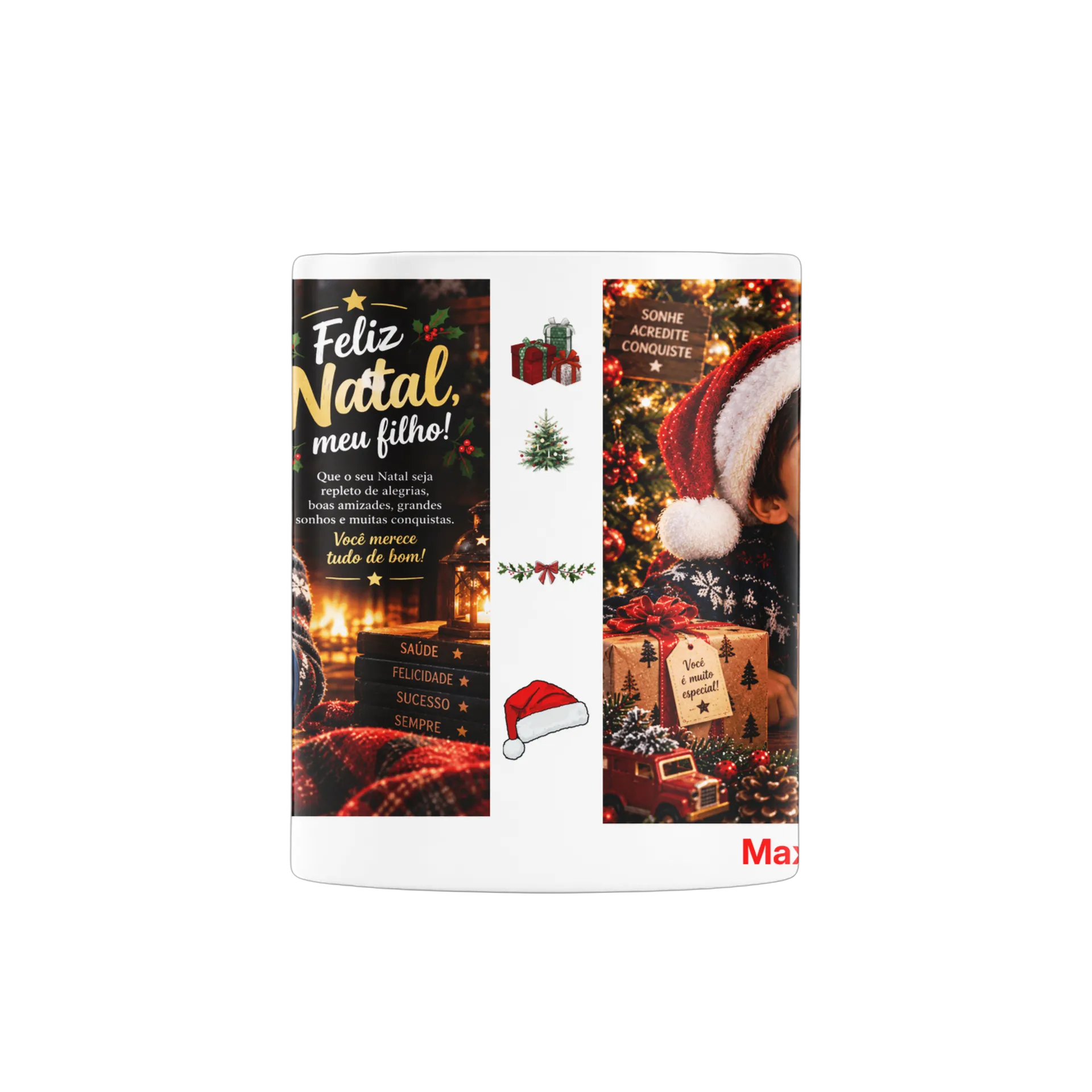 Caneca Porcelana Natal Filho com Árvores e Estrelas 325ml - Imagem 2