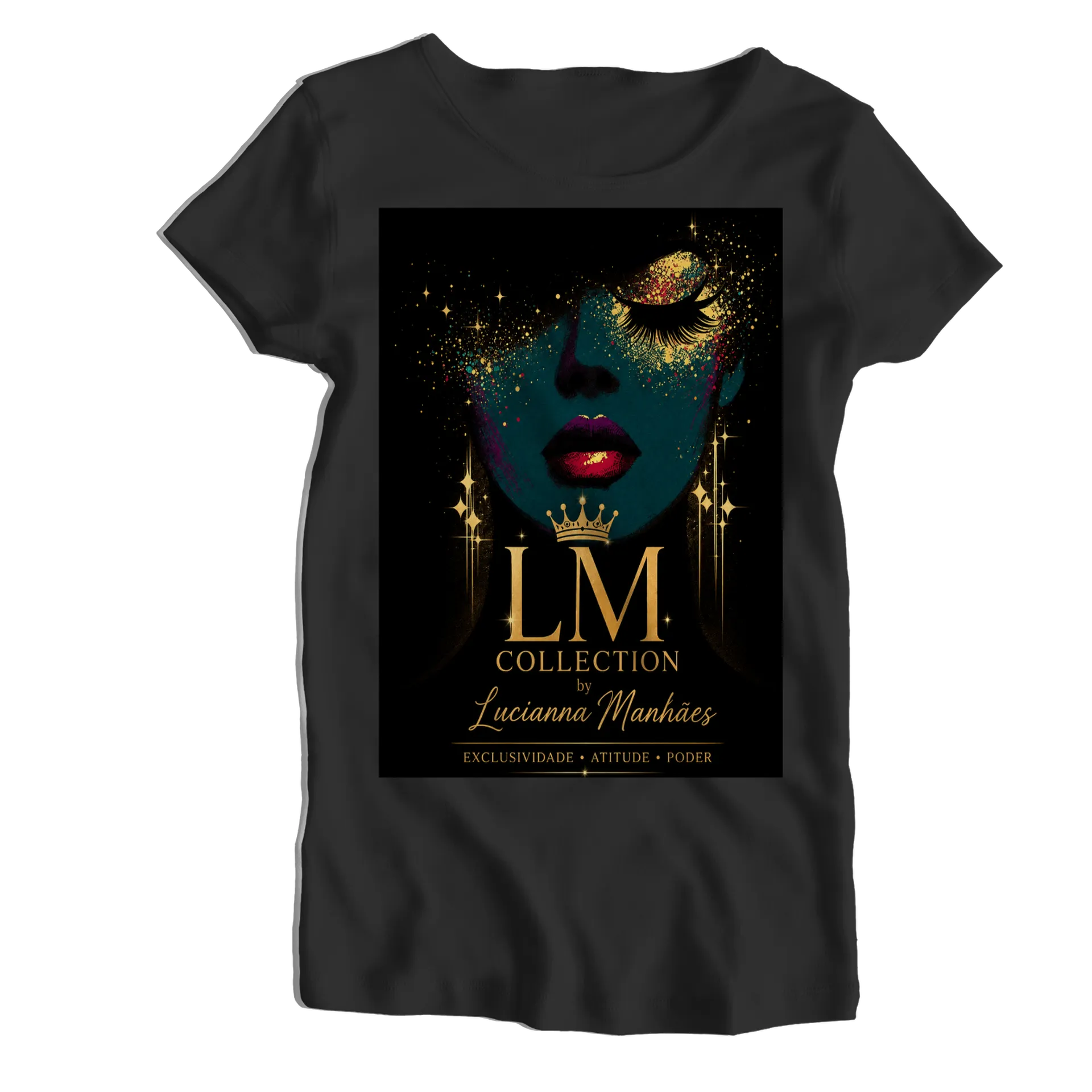 Camiseta Babylook Abstrato Dourado Estampa Neon 100% Algodão - Imagem 1