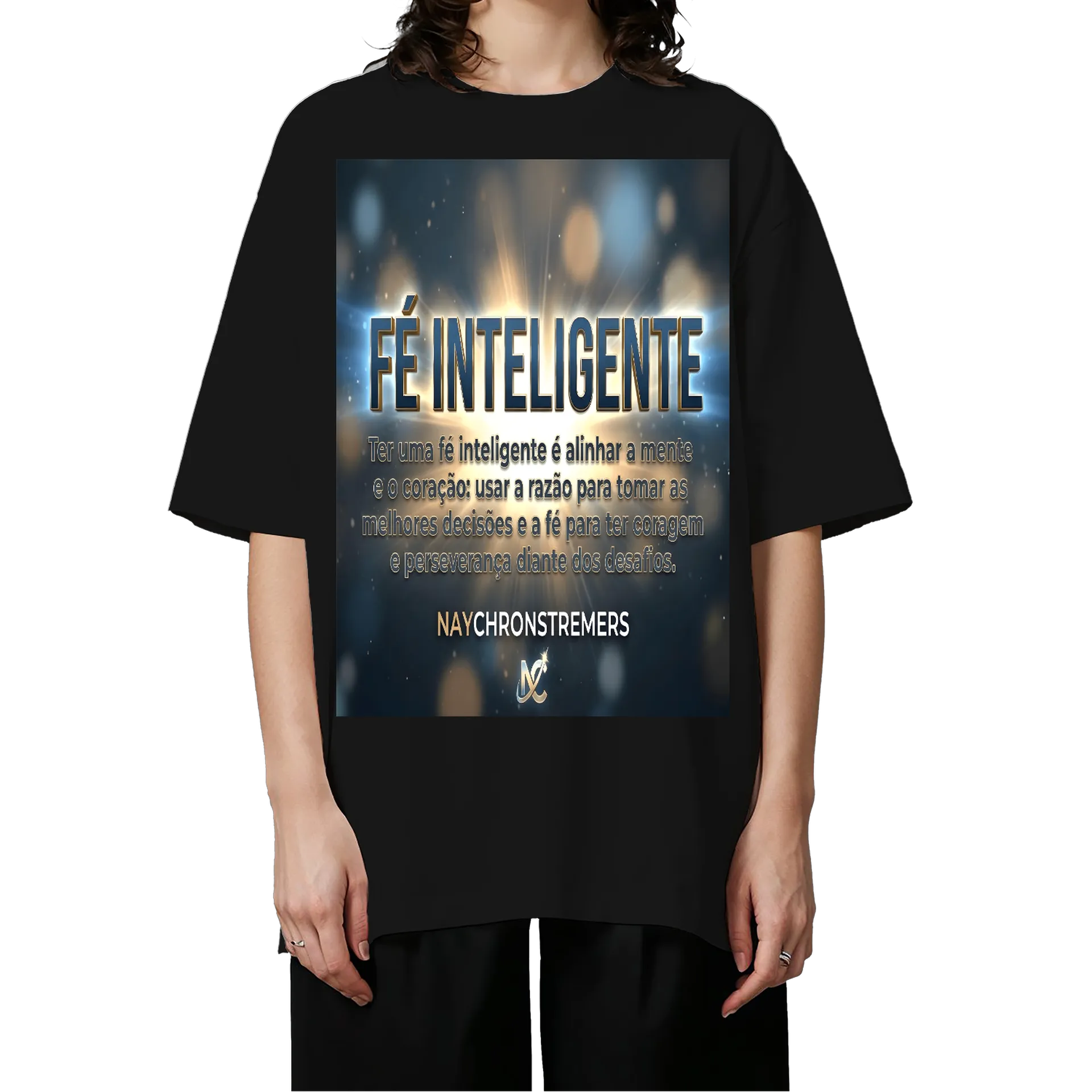 Camiseta Oversized Estampa Tipográfica Fé Inteligente - Imagem 3