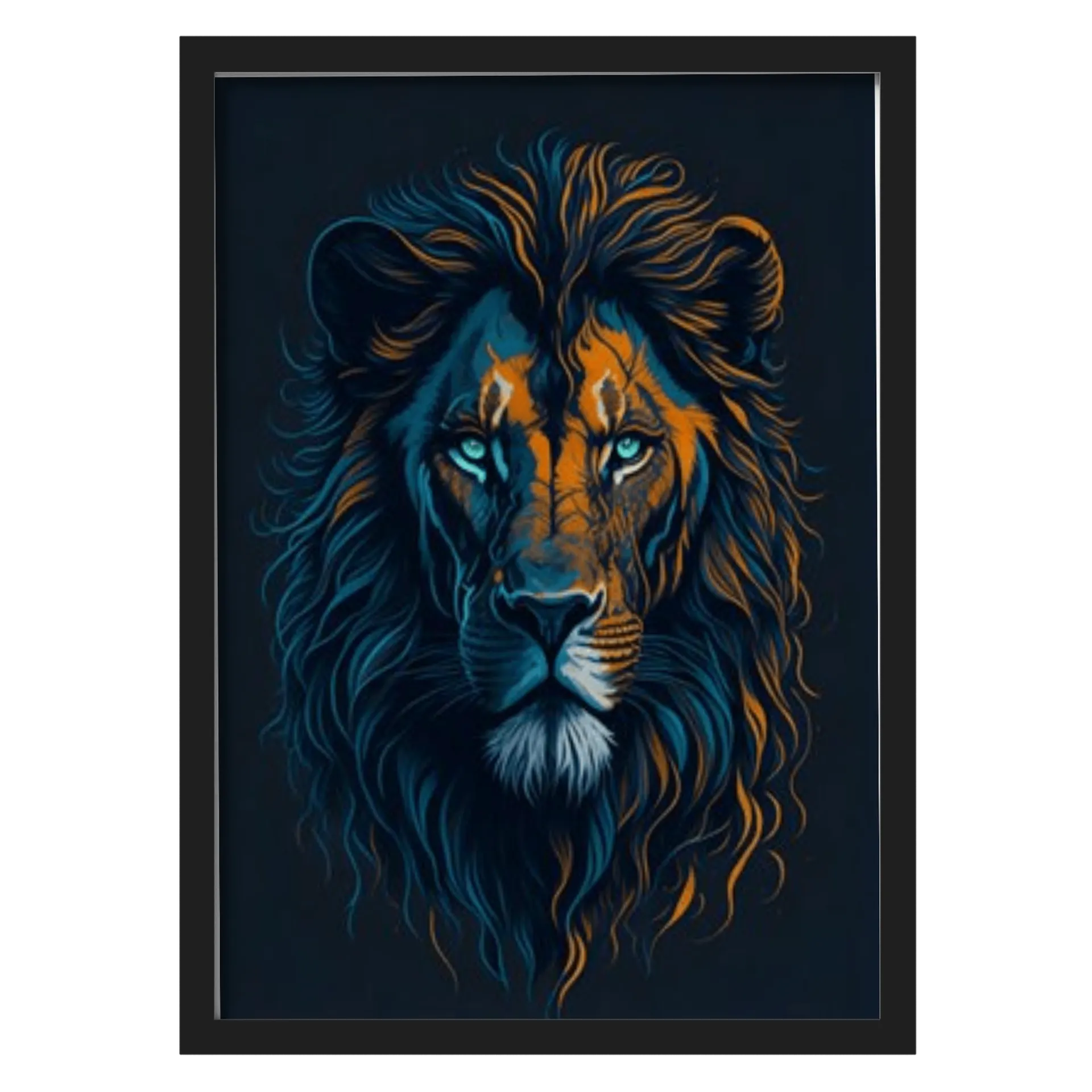 Quadro Leão Azul Laranja A3 MDF e Vidro - Imagem 1