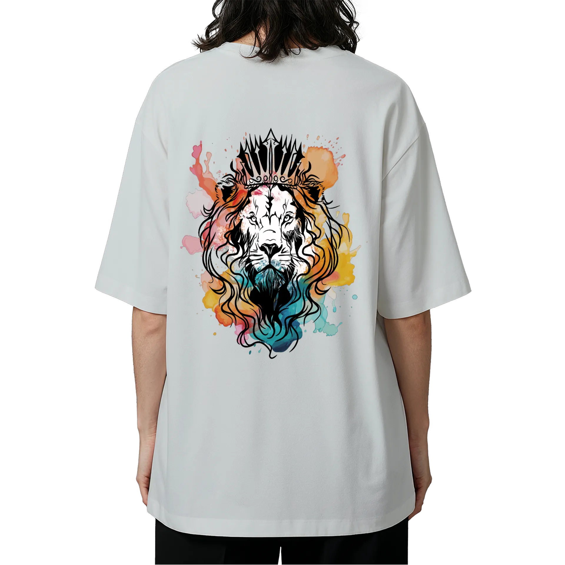Camiseta Oversized Leão Coroado Arte Colorida 50% Algodão de PUBLI UP  — imagem 5 de 6