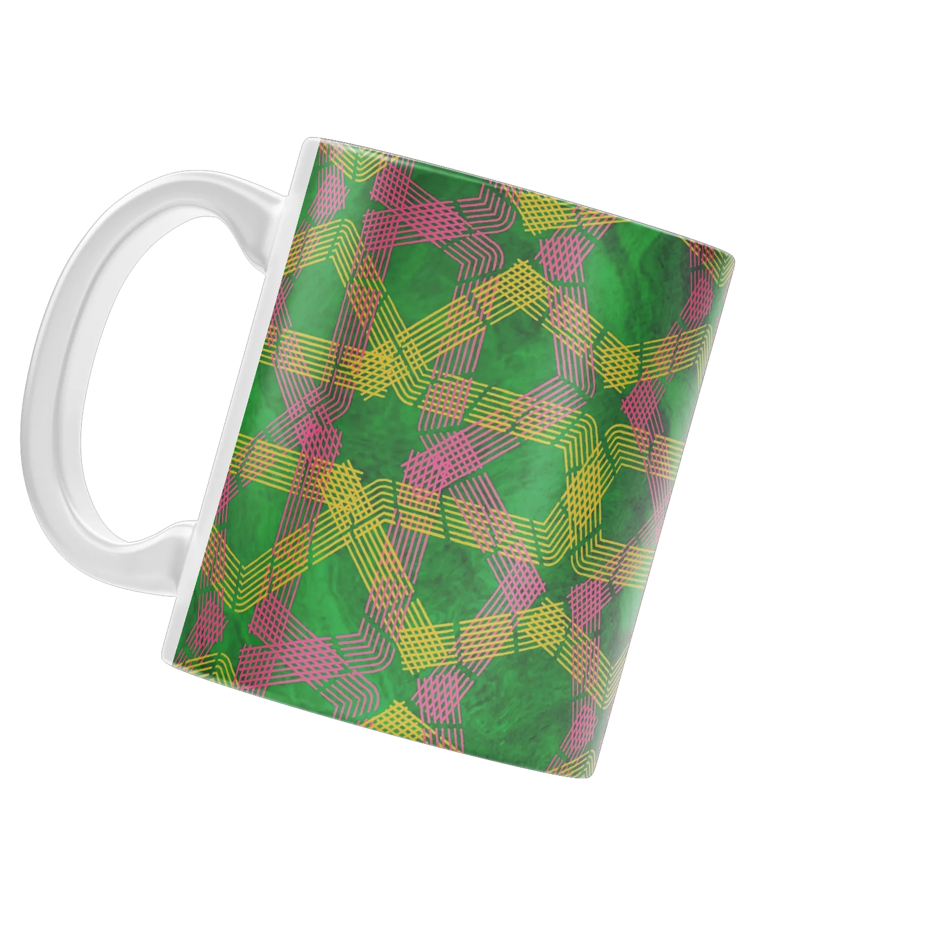 Caneca Porcelana Estampa Geométrica Verde Rosa 325ml - Imagem 3