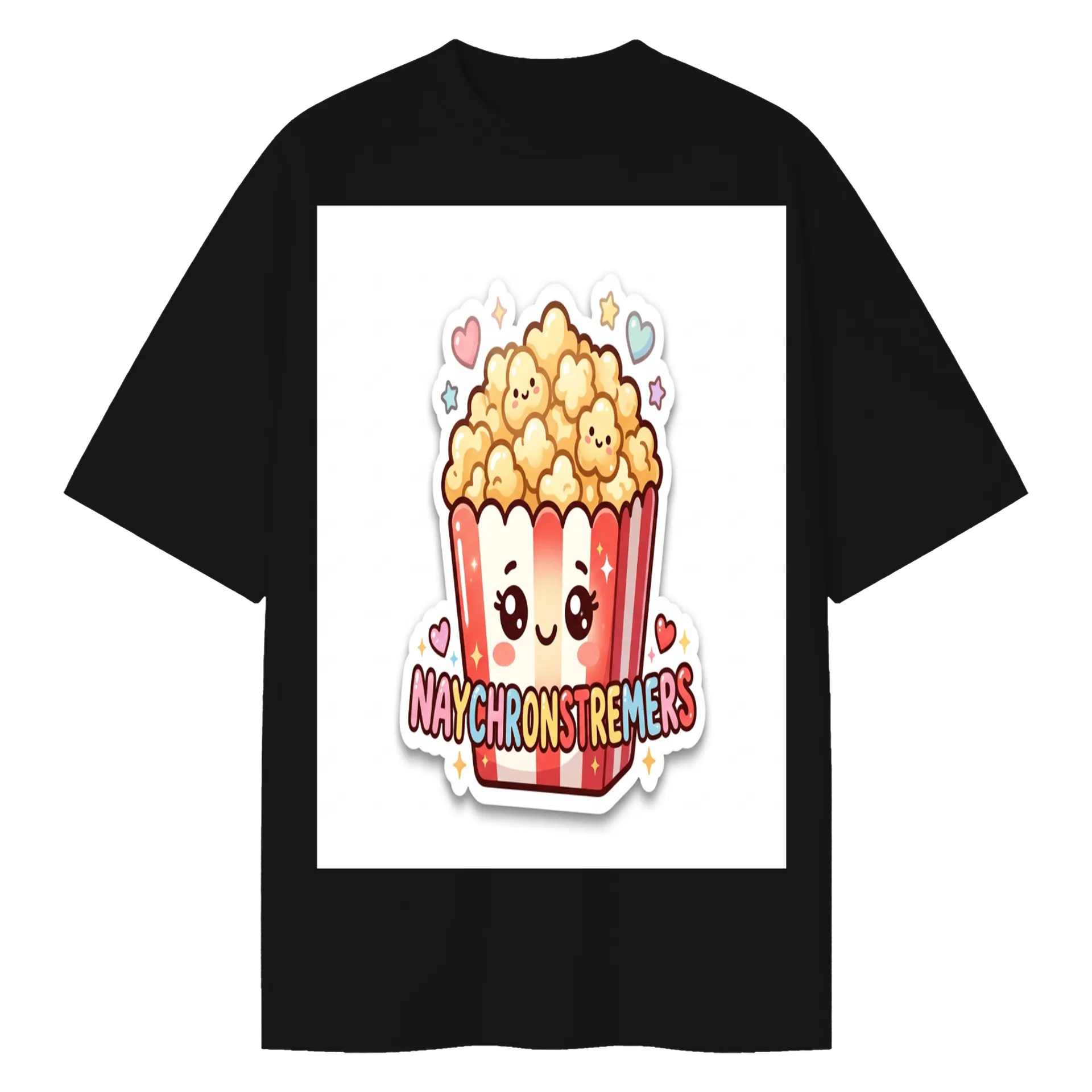 Camiseta Oversized Pipoca Kawaii Naychronstreamers Estampada - Imagem 1
