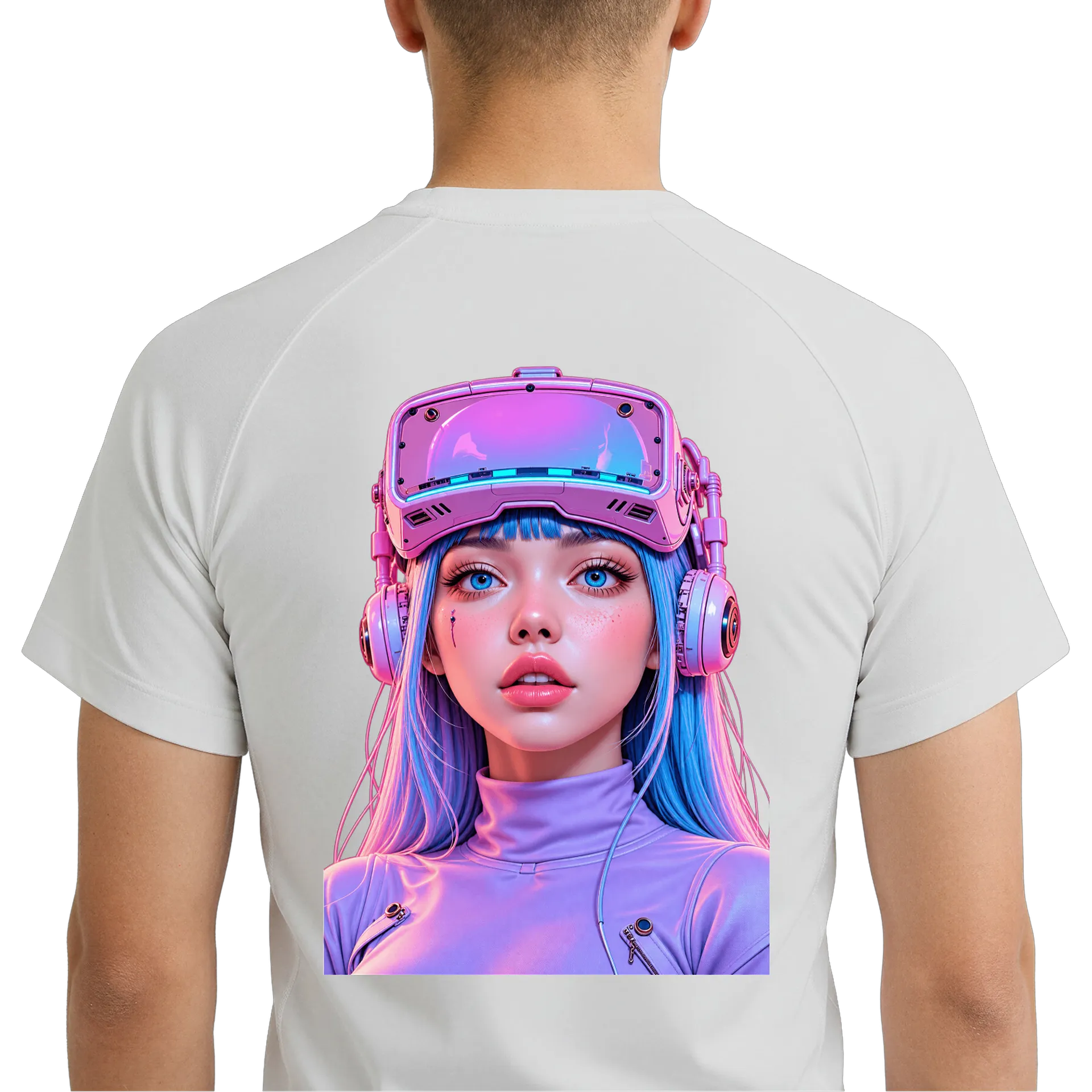 Camiseta Dry Fit Retrato Futurista de Mulher Cyberpunk - Imagem 6