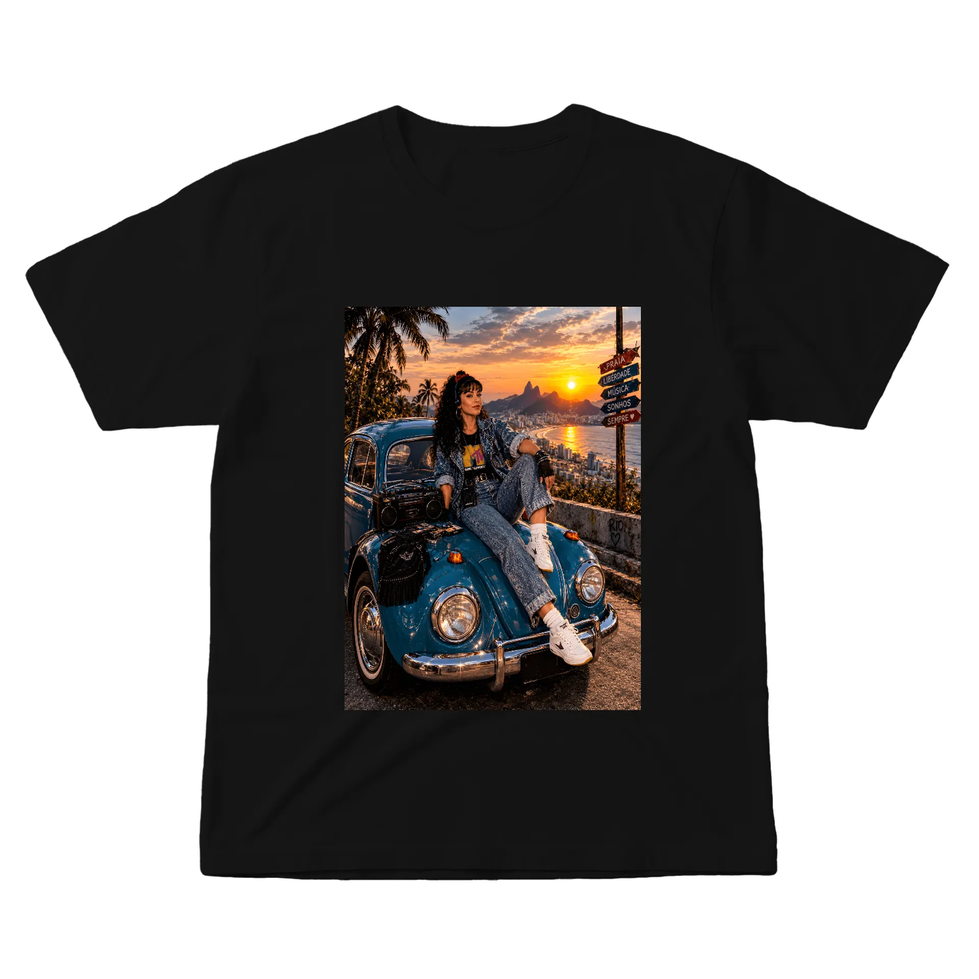 Camiseta Estampa Carro Vintage Jeans 100% Algodão - Imagem 1