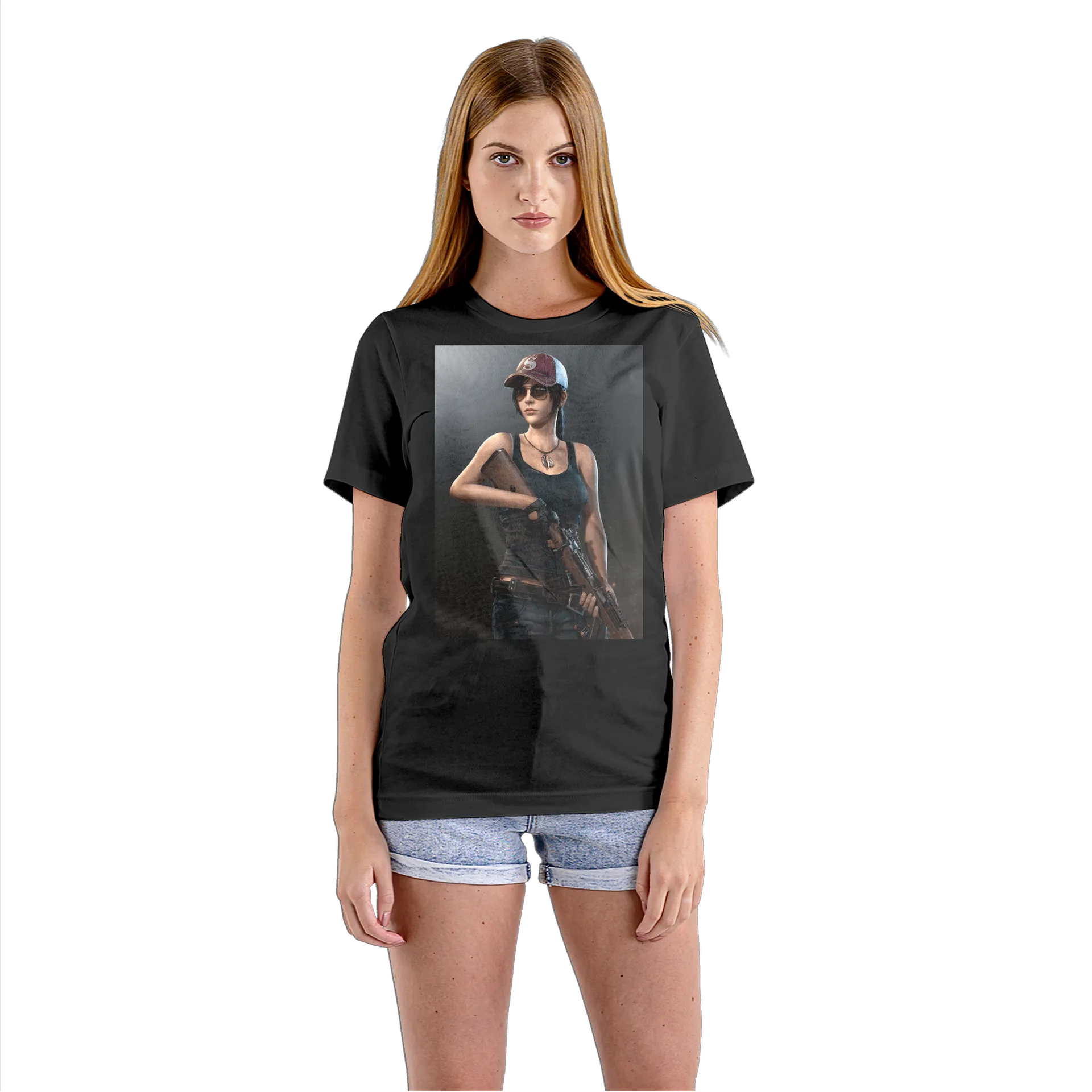 Camiseta Babylook Mulher de Boné com Rifle 100% Algodão - Imagem 3