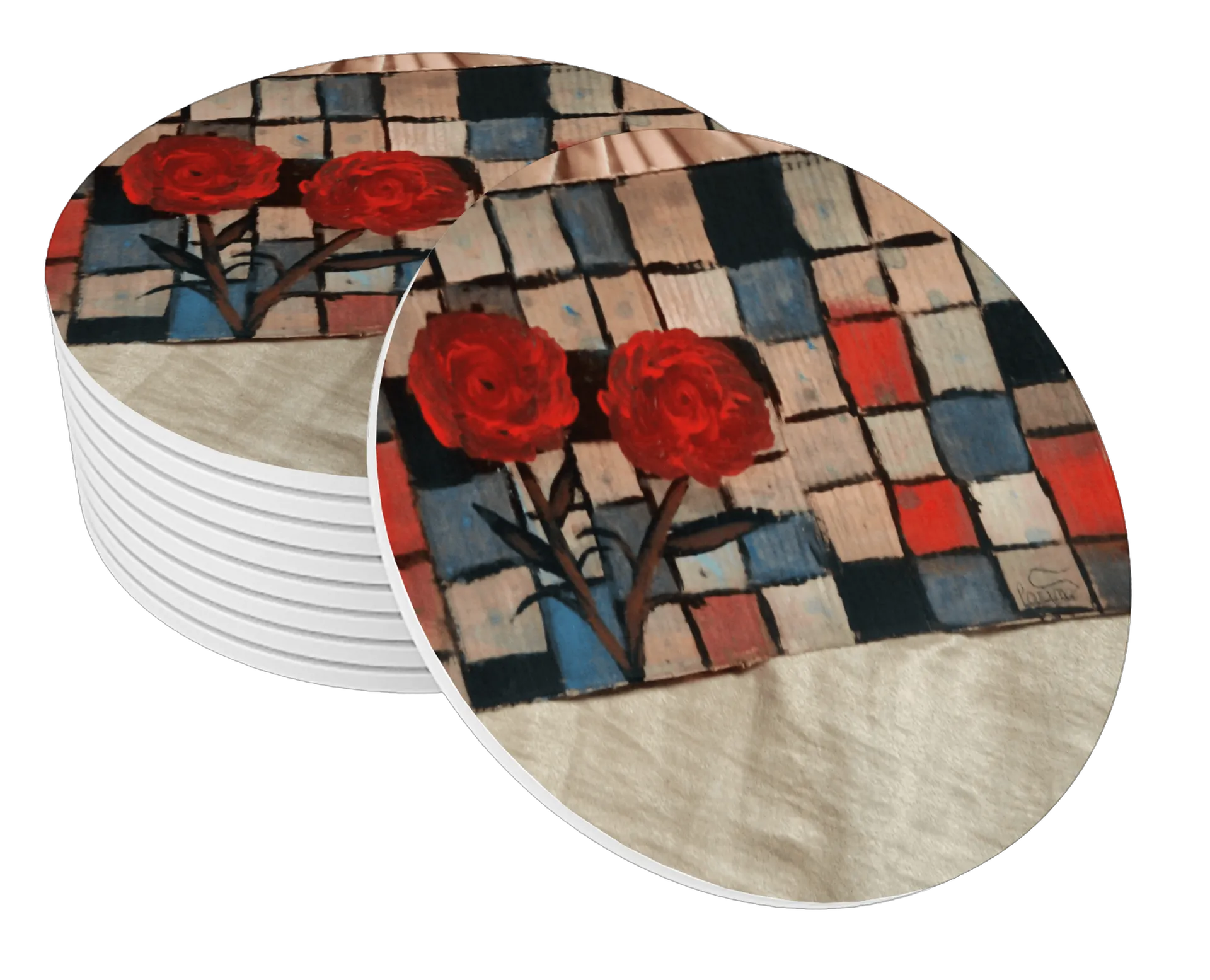 Porta-copo Rosas Vermelhas e Mosaico MDF - Imagem 1