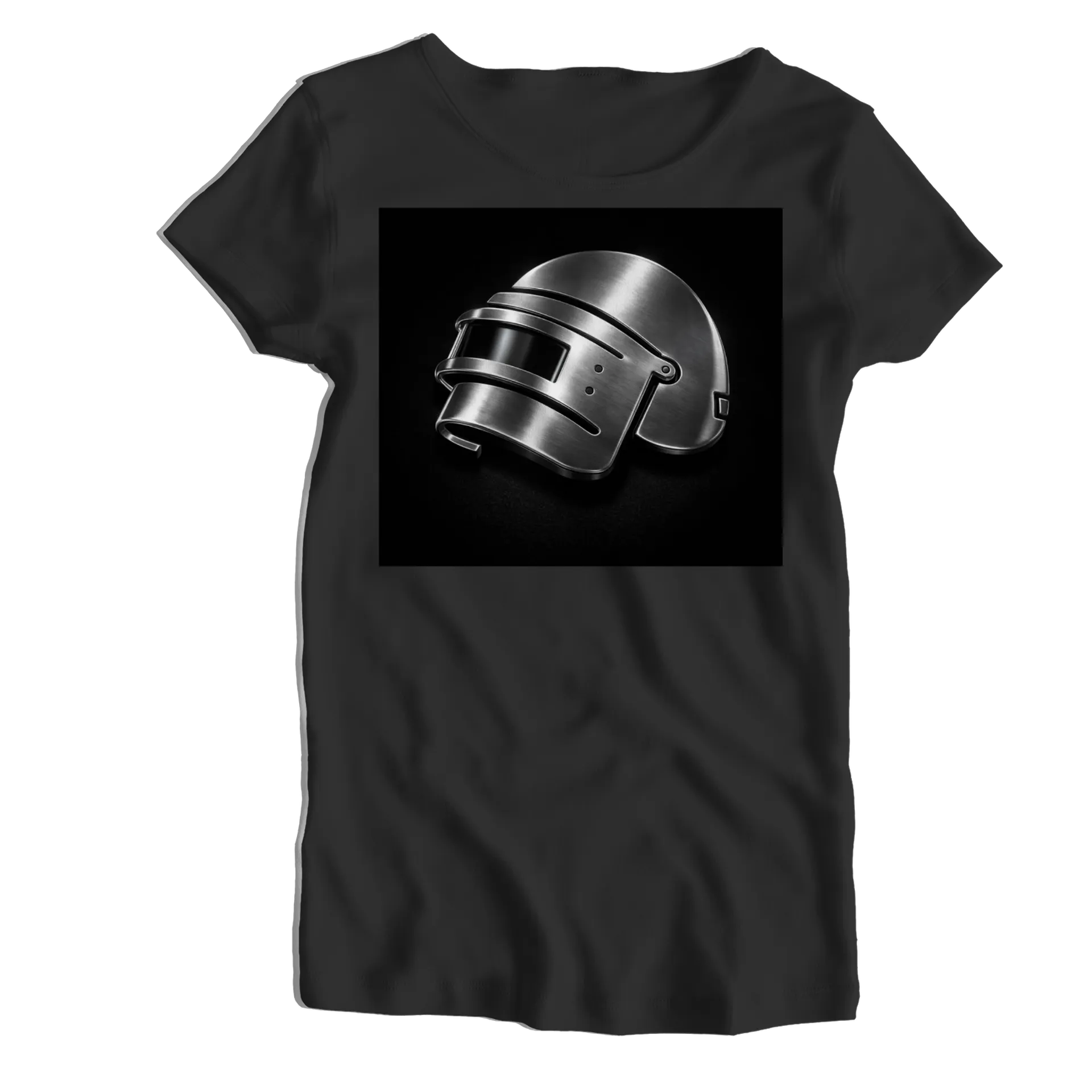 Camiseta Babylook Capacete Metálico Preto e Branco 100% - Imagem 1