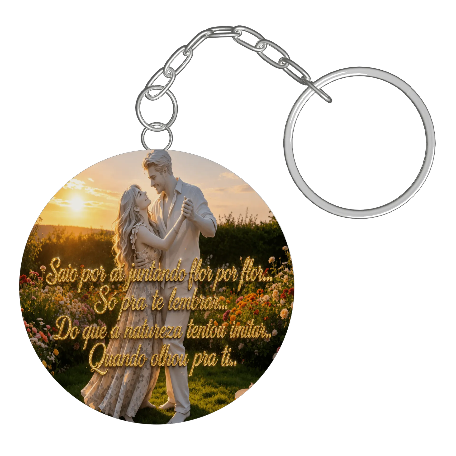 Chaveiro MDF Romance Jardim Dourado Estampa Texto - Imagem 2